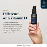 Quicksilver Scientific nanoemulsified D3K2 oral vial close-up highlights liposomal delivery.