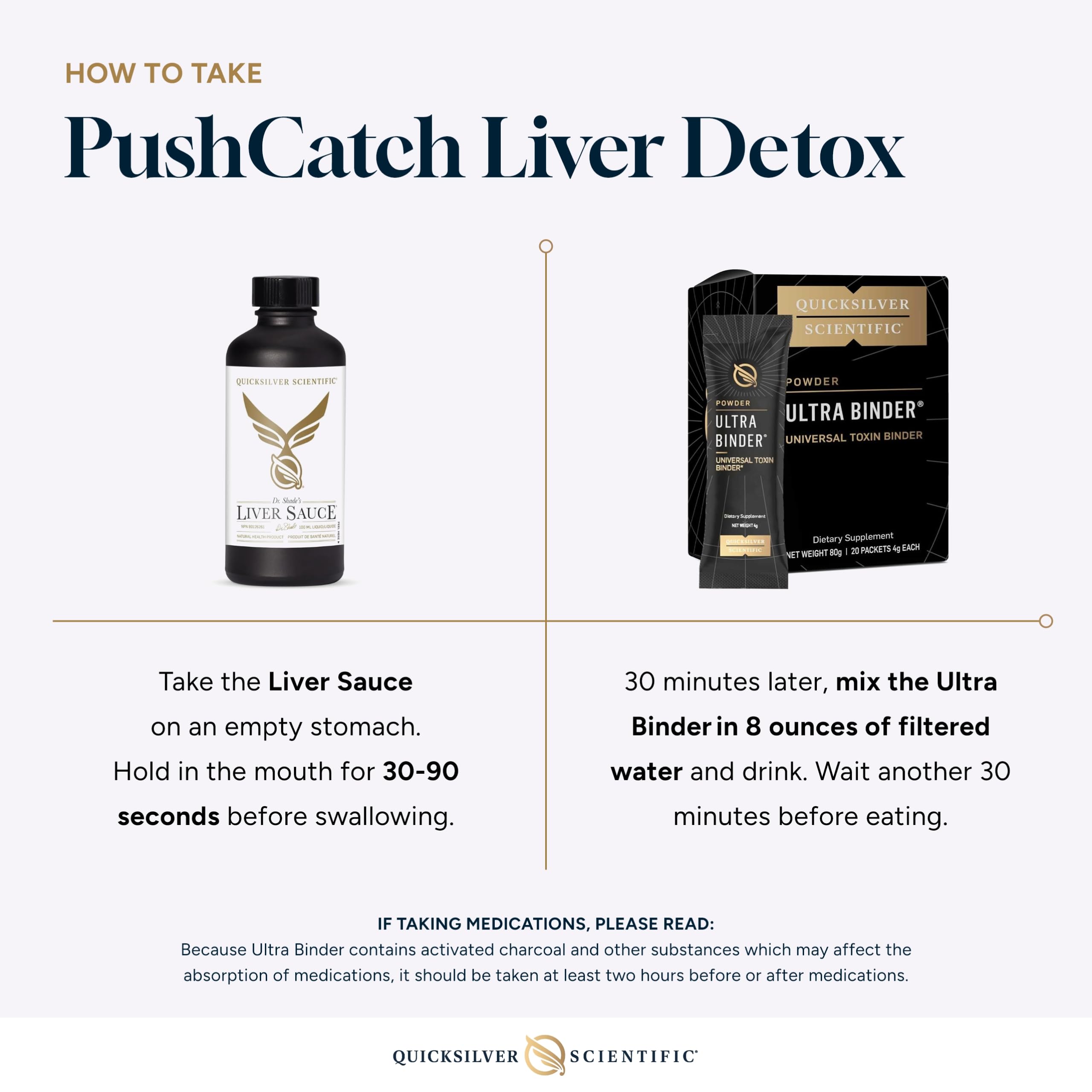 Paquetes discretos de Quicksilver Scientific para disolver en agua.