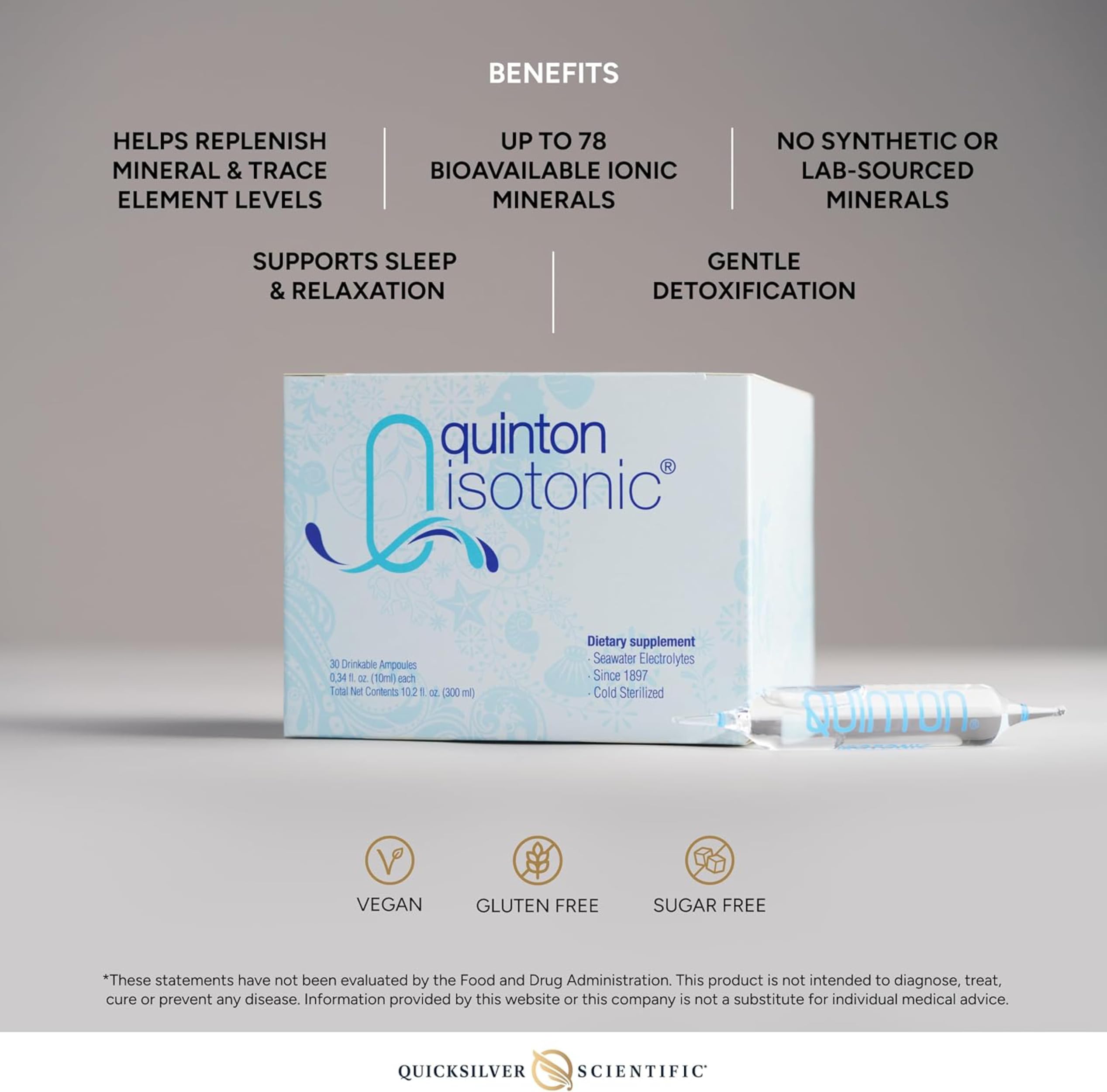 Quicksilver Scientific Quinton origen marino francés con agua alpina.