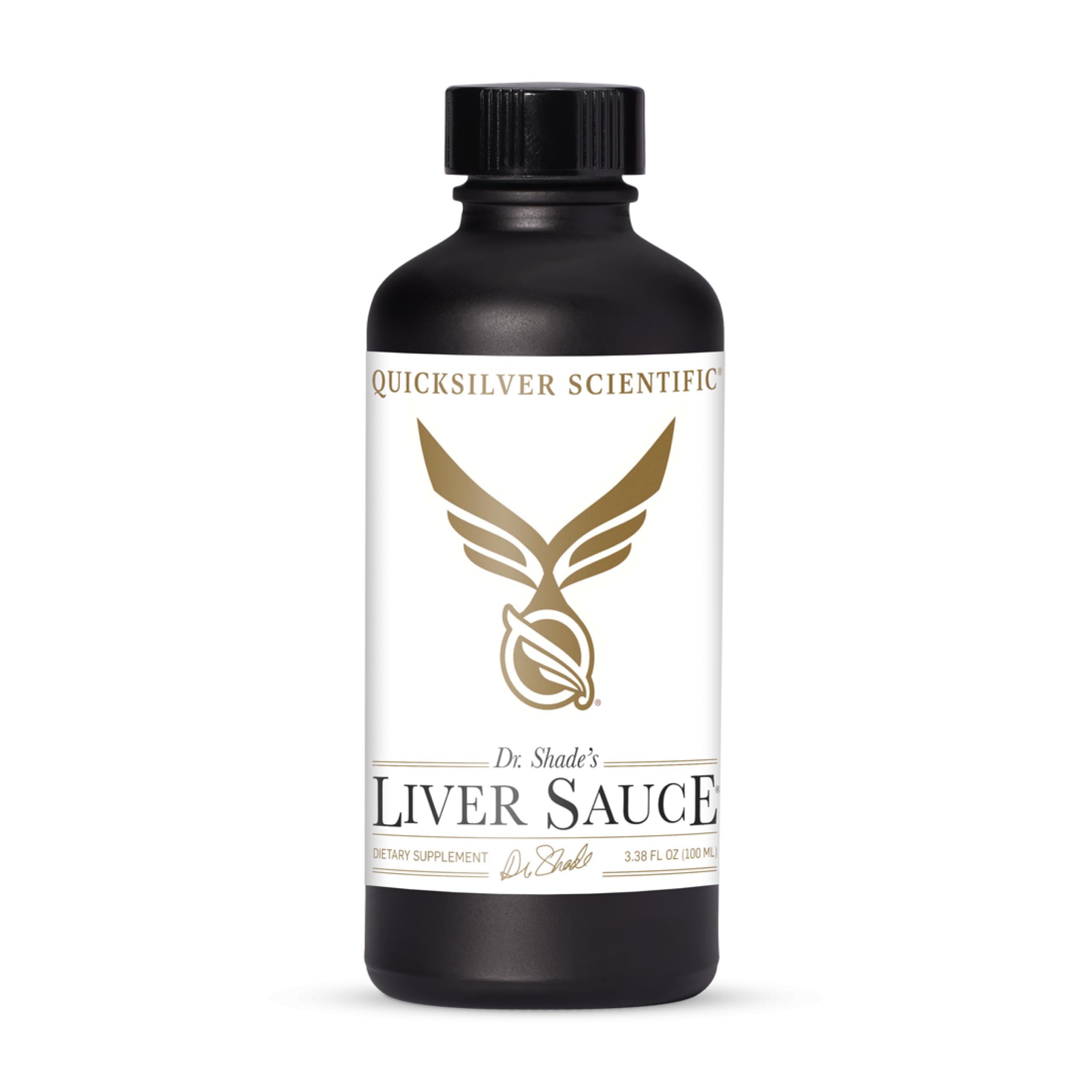 Salsa de Higado de Quicksilver Scientific, botella vertiendo para apoyar la digestión.