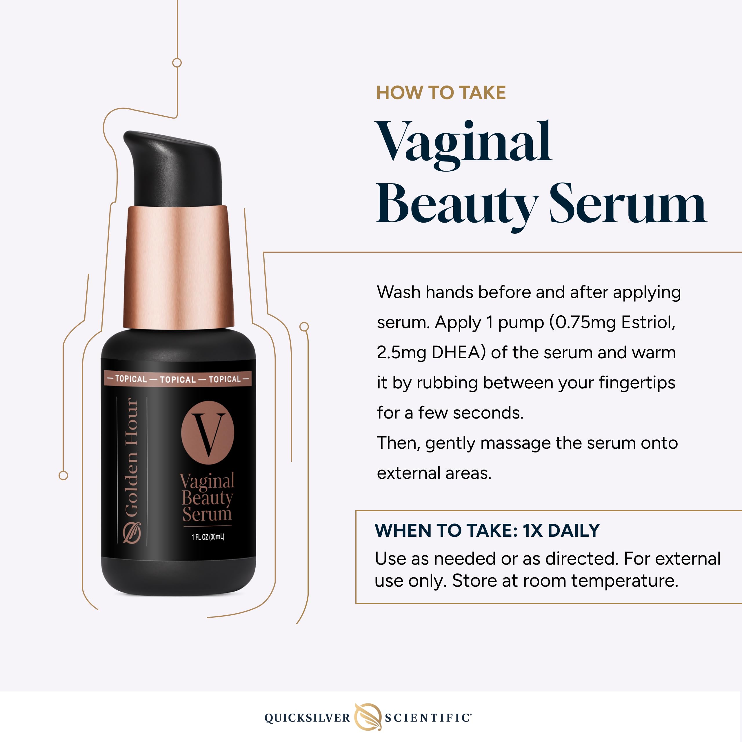 Mujer sonriente usando Quicksilver Serum Vaginal para confianza y bienestar.