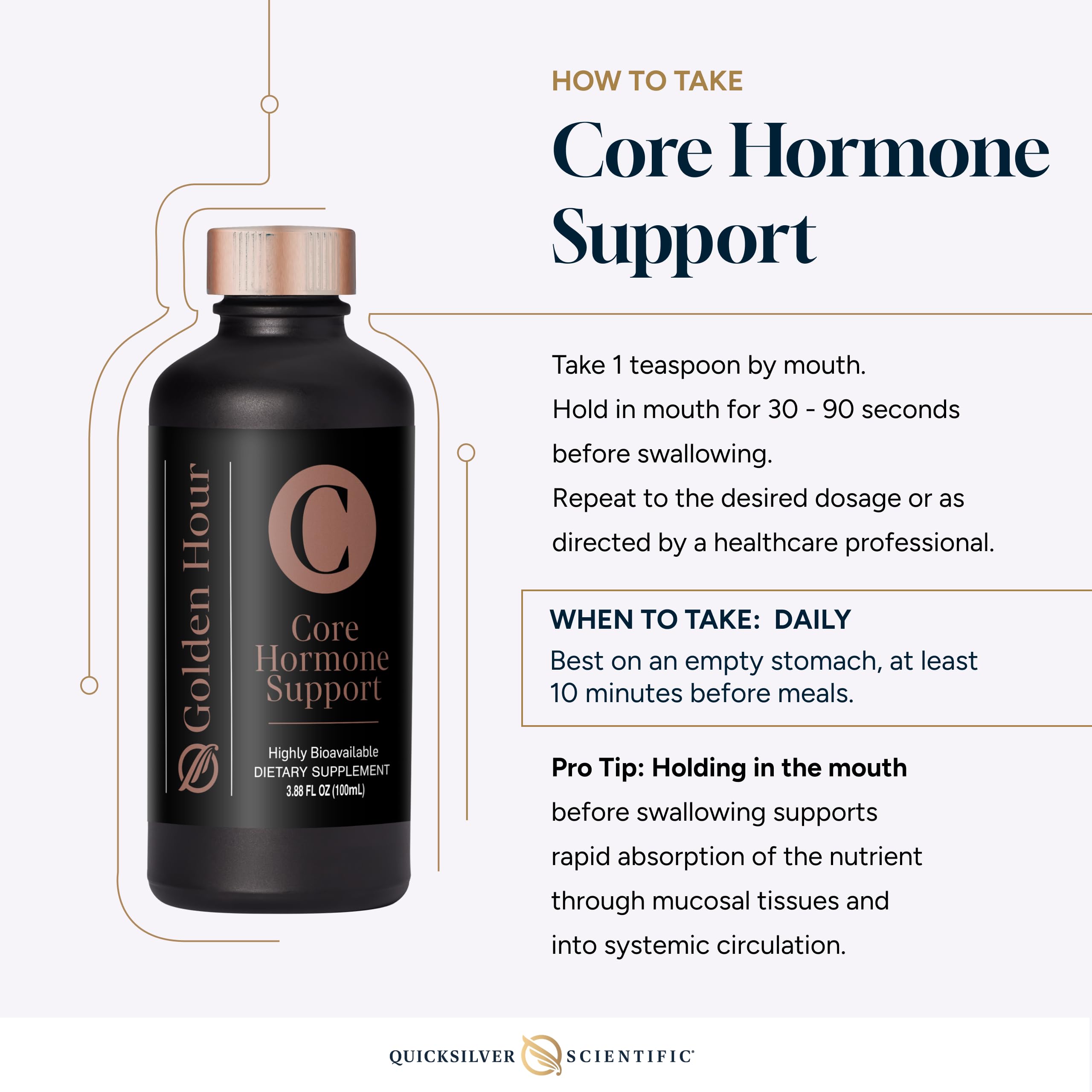 Quicksilver Scientific Core Hormone Support, aroma-frambuesa, sabor suave para experiencia sensorial.