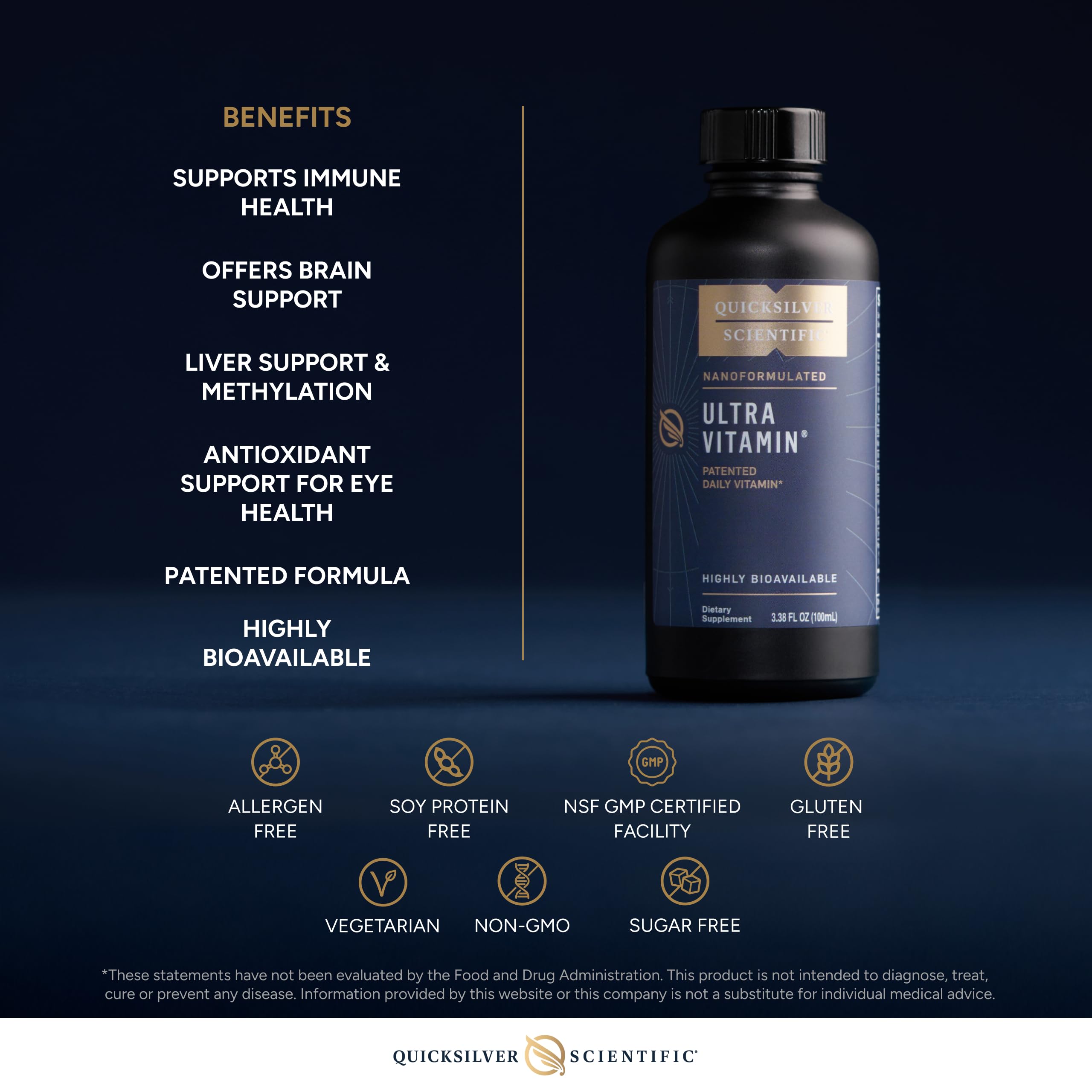 Quicksilver Scientific Ultra Vitamina etiqueta clara y legible.