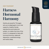 Instrucciones de uso de Thrivagen para toma diaria y apoyo hormonal.
