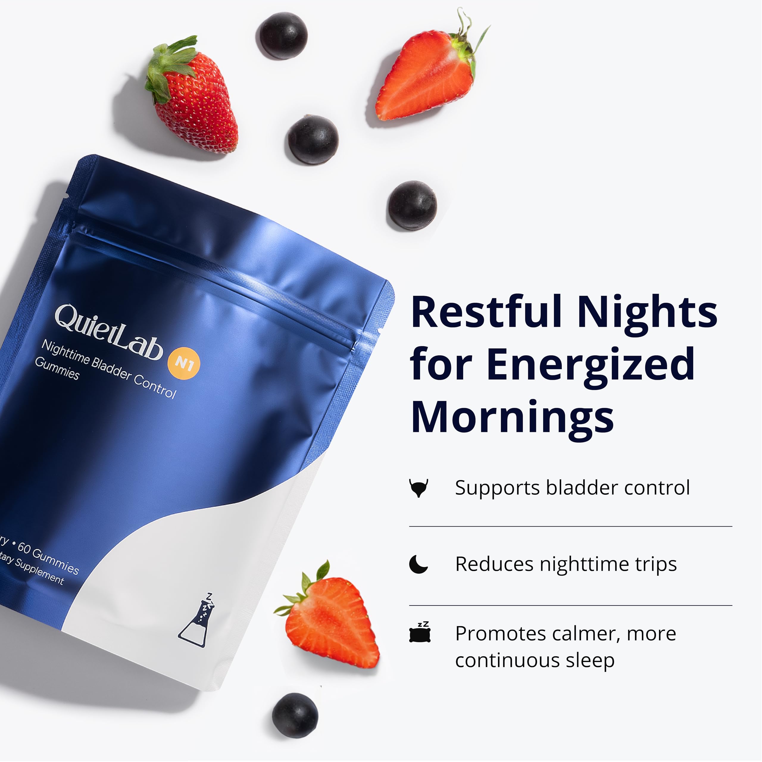 QuietLab N1 sabor fresa gomitas para un descanso nocturno más tranquilo
