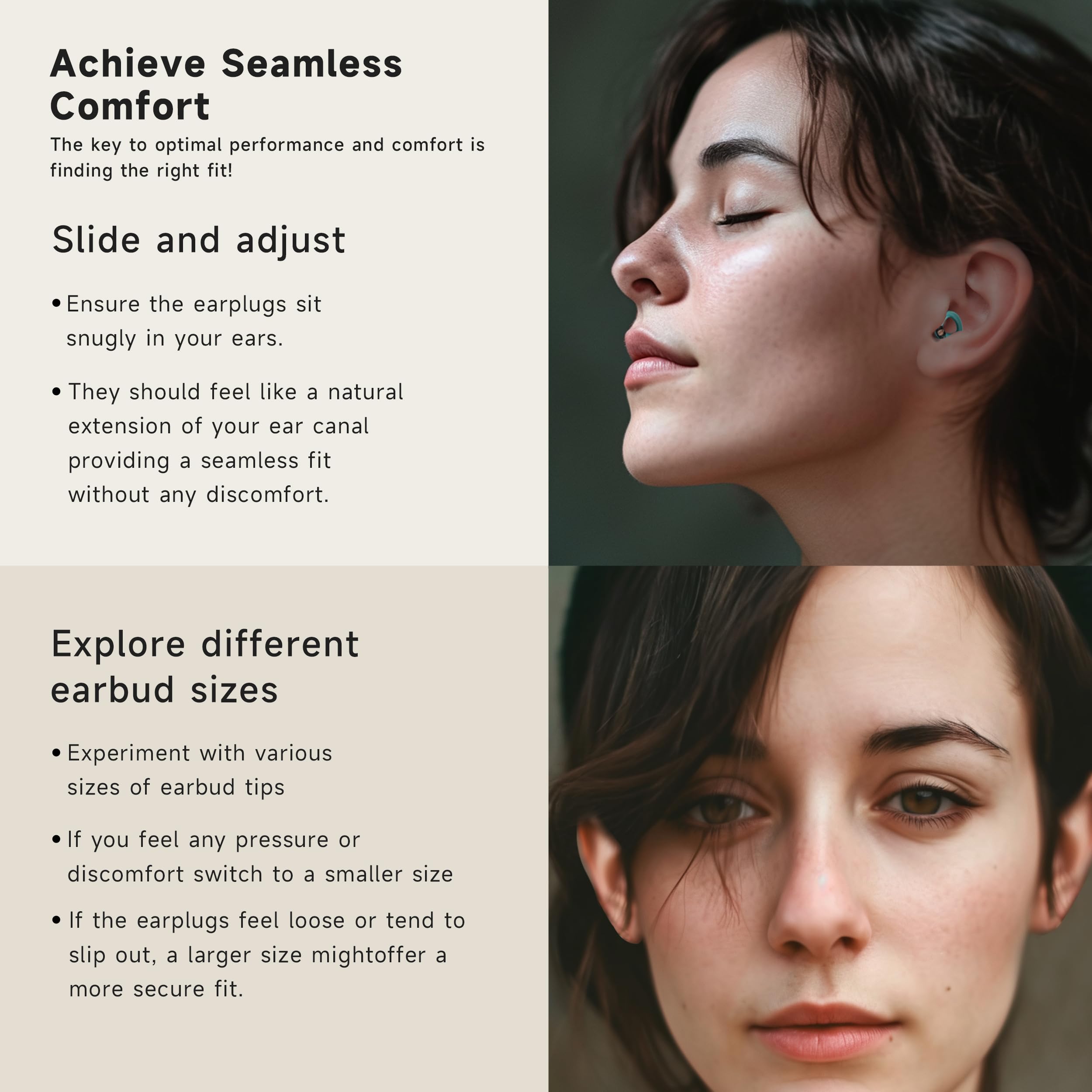 QuietZone silicona hipoalergénica para uso prolongado sin irritación.