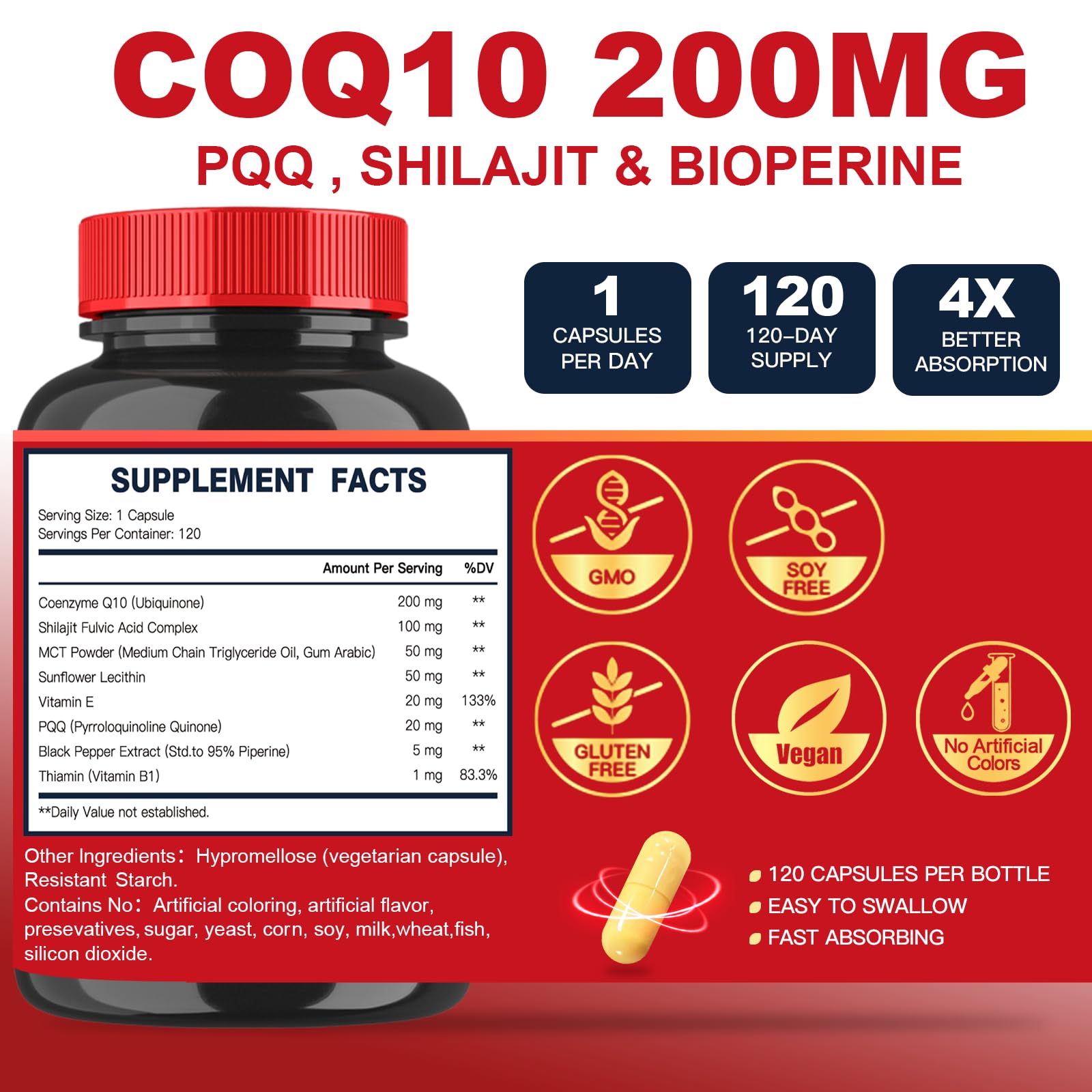Cápsulas Quinovit CoQ10 en mano, uso diario para apoyo de la energía diaria.