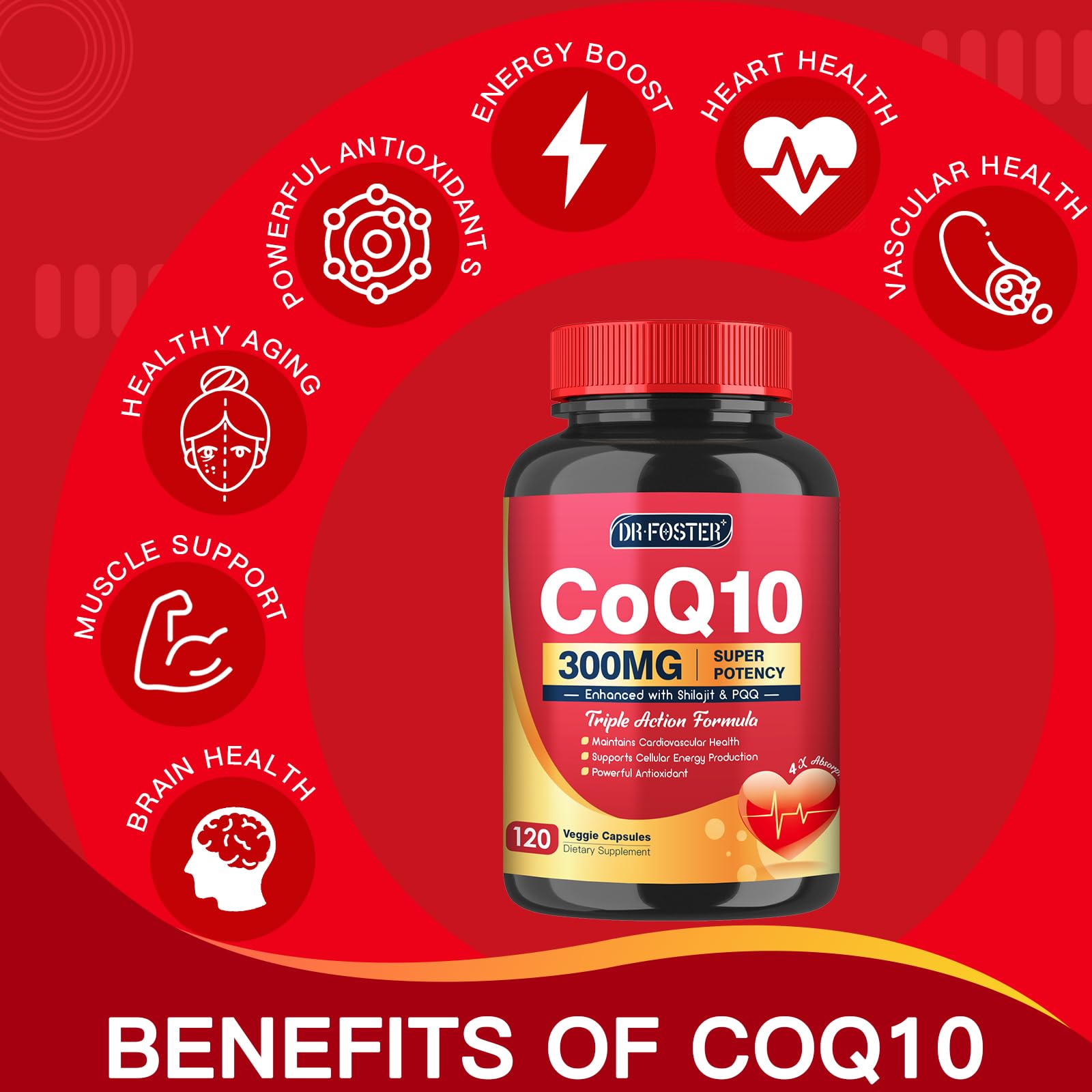 Quinovit CoQ10 300mg cápsulas vegetarianas, libres de gluten y OGM.