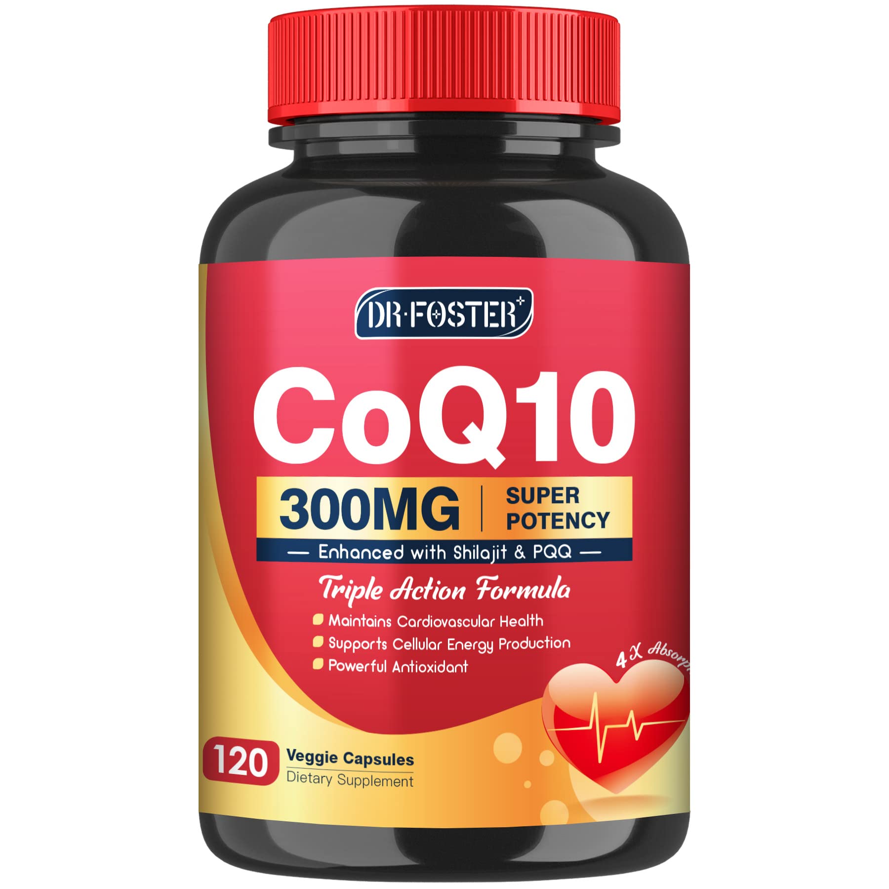 Quinovit CoQ10 300mg cápsulas visibles en envase, soporte para energía celular.