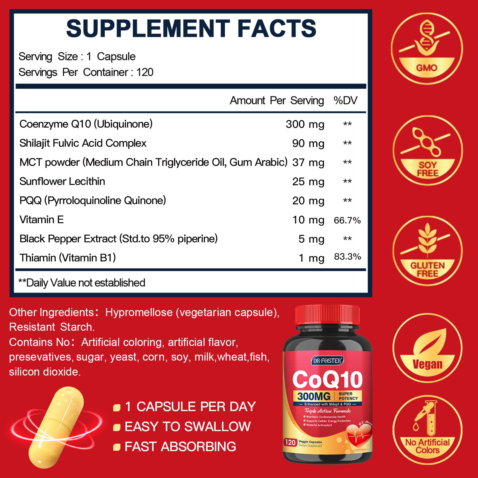 Quinovit CoQ10 300mg con PQQ y Shilajit, ideal para la producción de energía.