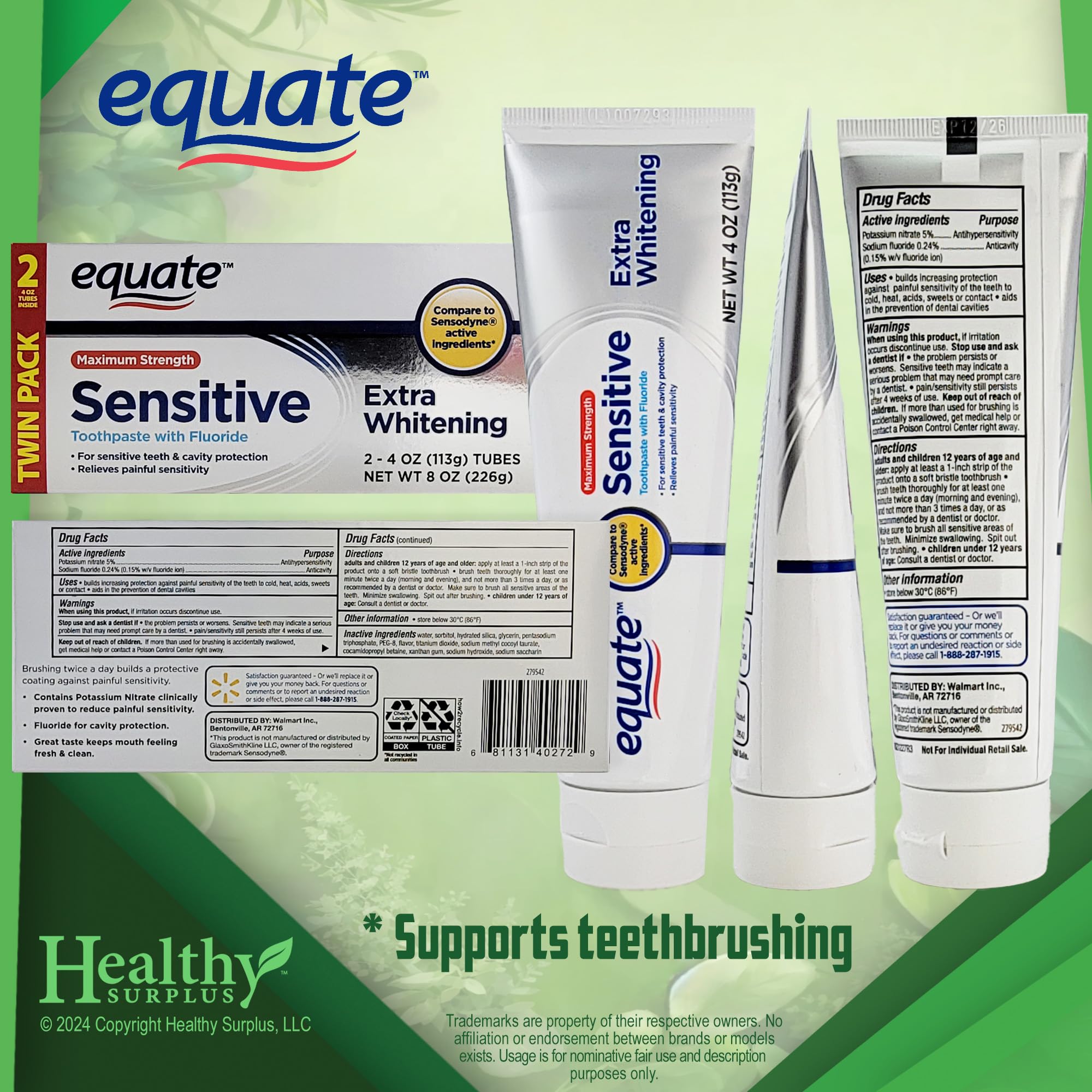 Quist Dental Equate pasta sensible con blanqueamiento, suave para sonrisa.