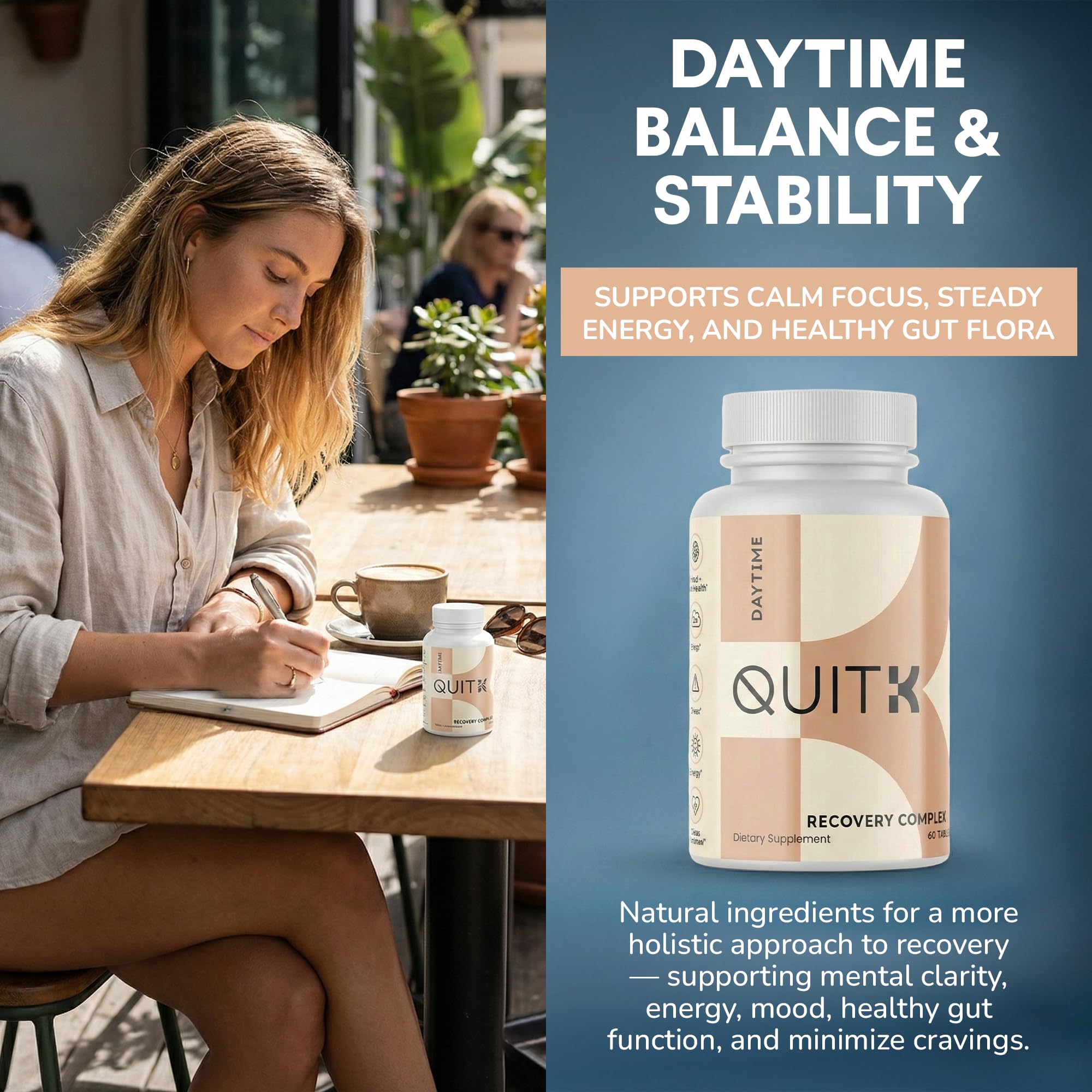 QuitK Recovery Complex – tabletas diurnas para manejo del estrés y foco