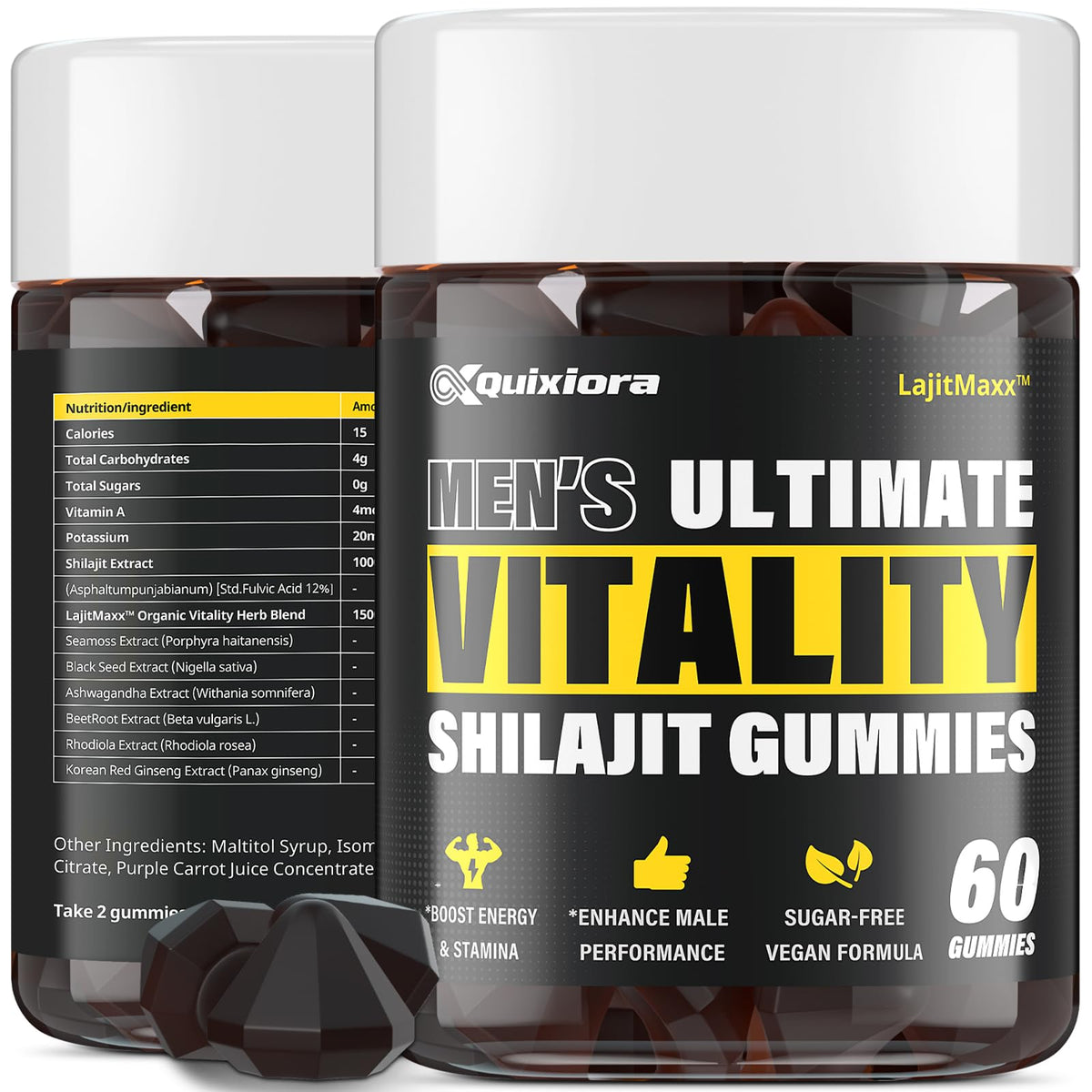 Envase de Quixiora Shilajit Gummies para llevar y usar diariamente