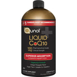 Qunol CoQ10 líquido, botella abierta, potencia energía diaria de forma natural.