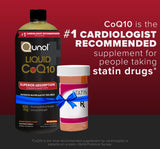 Qunol CoQ10 líquido servido en vaso, sabor naranja piña, apoyo a vitalidad.