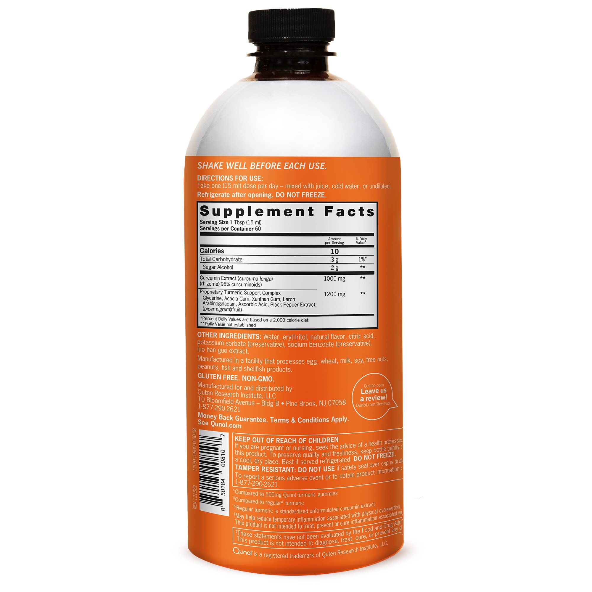 Qunol Liquid Turmeric etiqueta clara: curcuminoides de alta concentración para uso diario