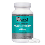 Qunol cápsulas de magnesio 420 mg en bote para apoyar la función nerviosa y muscular.