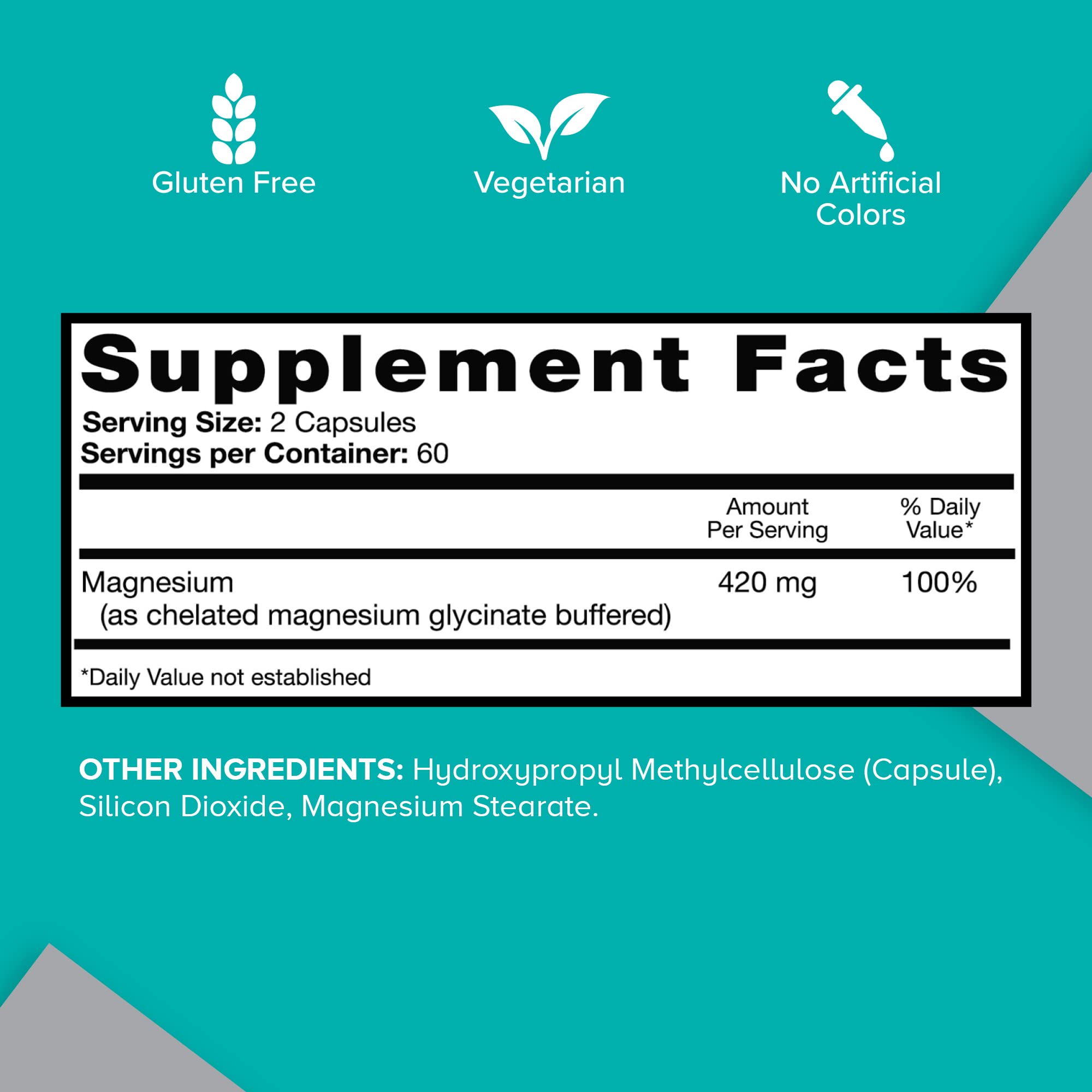 Qunol cápsulas de magnesio 420 mg, composición detallada para consumidores.