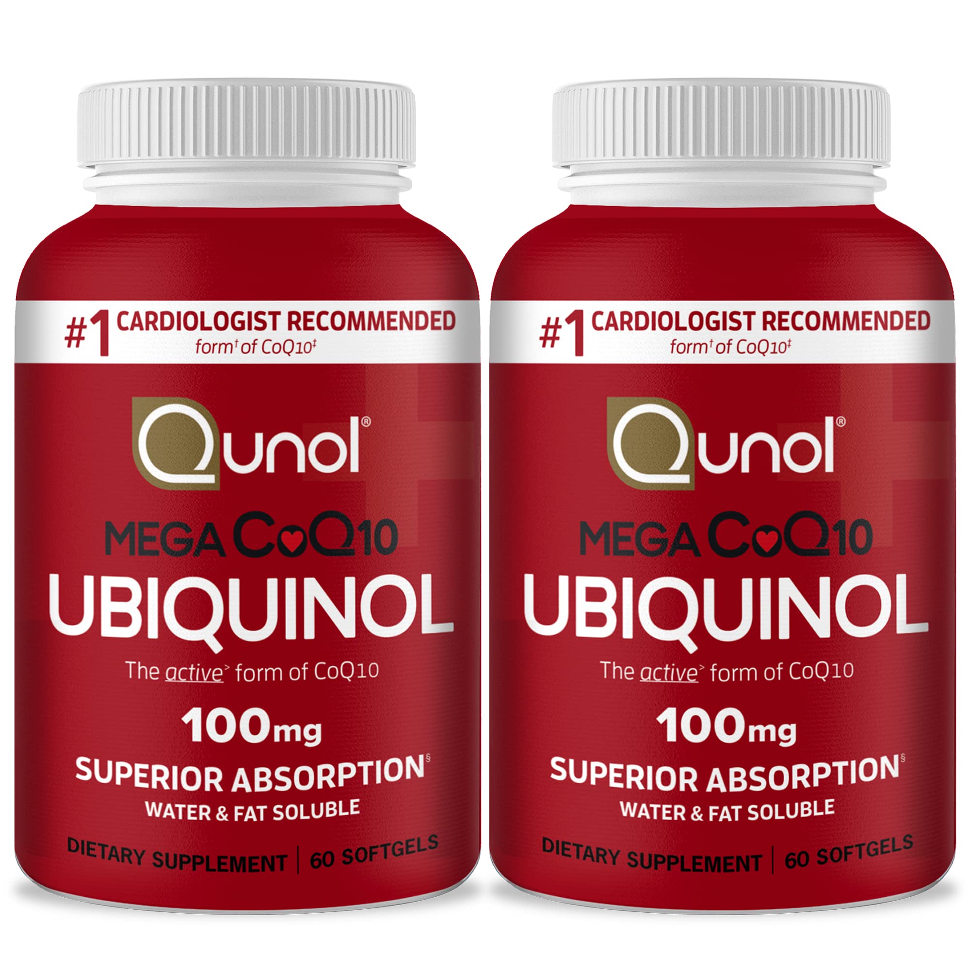 Qunol Mega Ubiquinol cápsulas blandas, energía diaria y salud cardíaca.