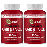 Qunol Mega Ubiquinol cápsulas blandas, energía diaria y salud cardíaca.