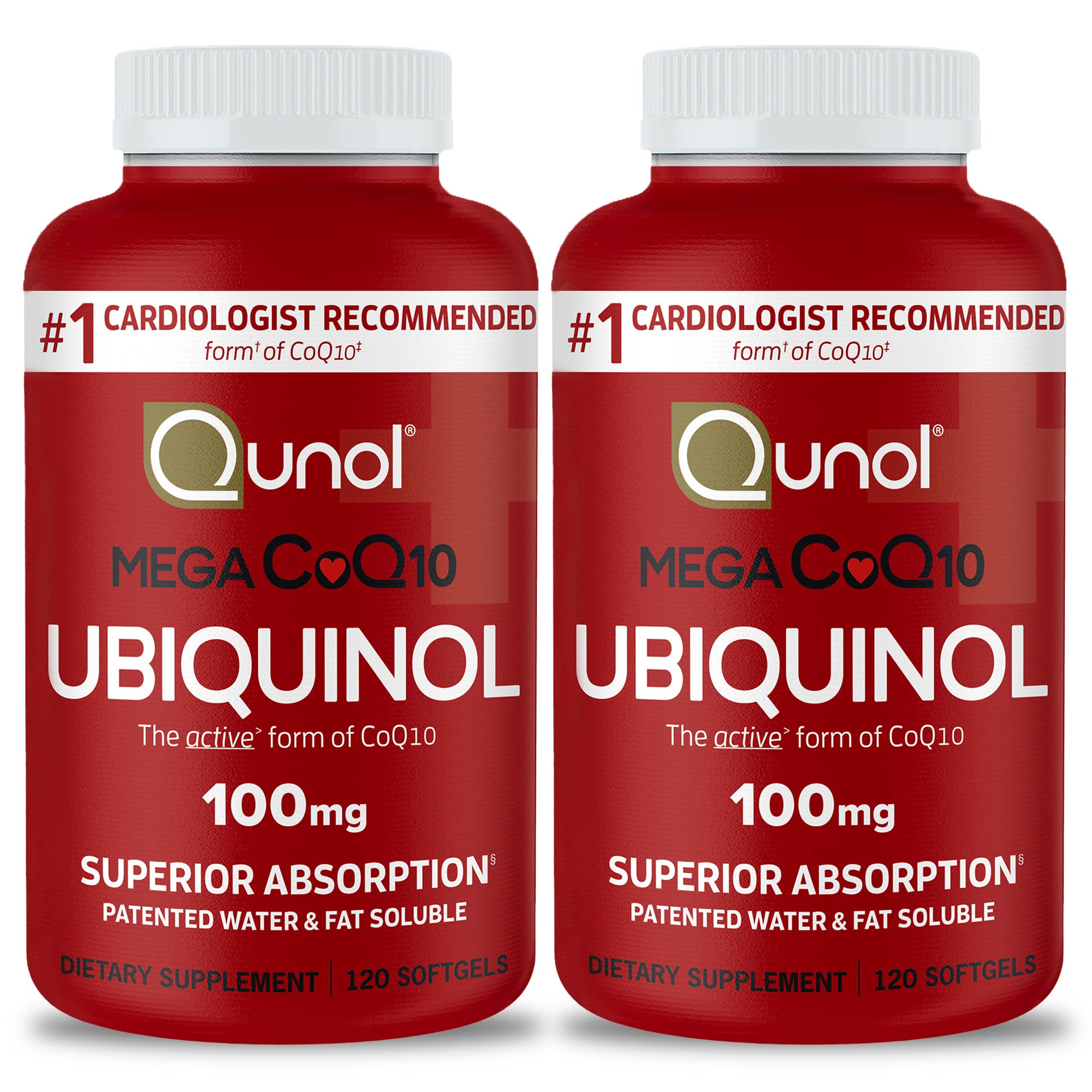 Qunol Mega ubiquinol CoQ10 softgels bottle front view for energy support.
