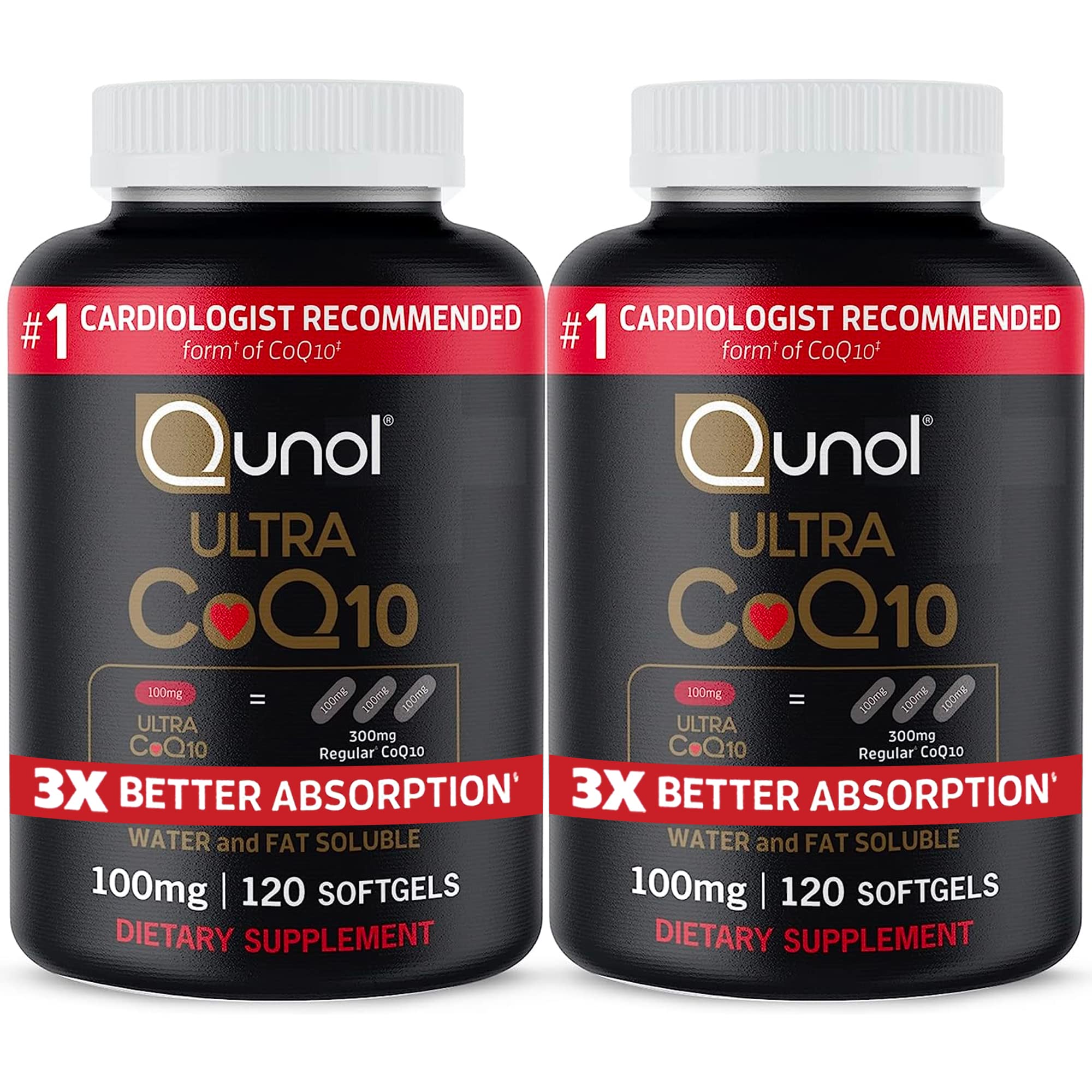 Qunol Ultra CoQ10: botella de 240 cápsulas con mayor absorción para energía diaria.