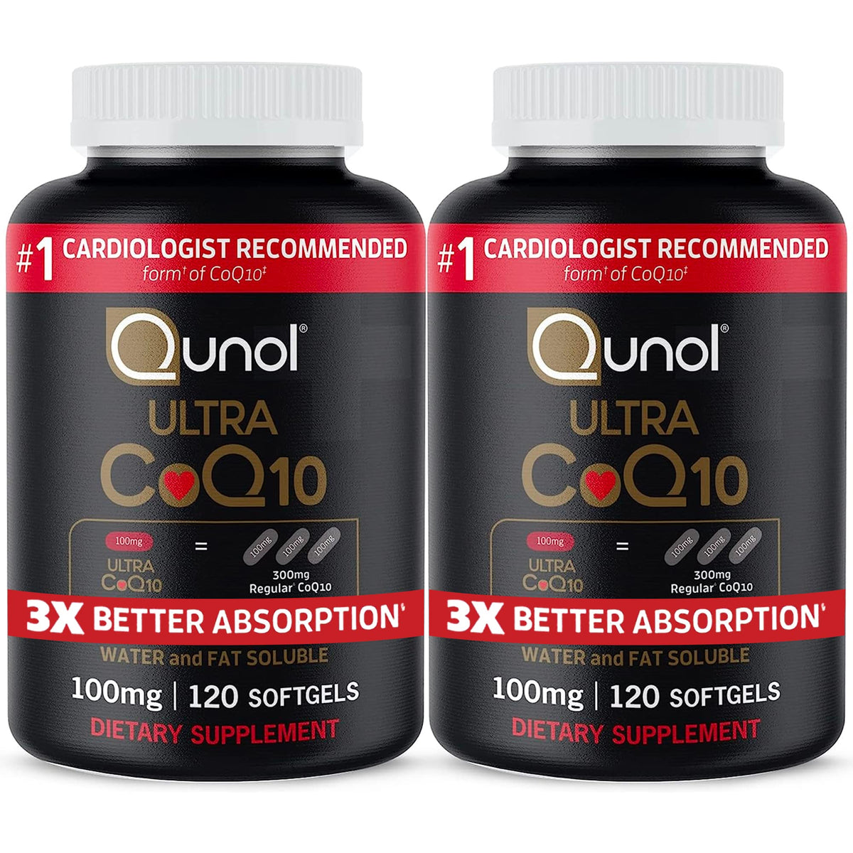 Qunol Ultra CoQ10: botella de 240 cápsulas con mayor absorción para energía diaria.