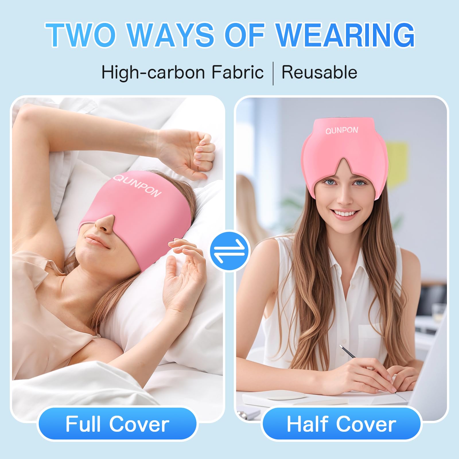 Presión moderada en frente y sienes con gorro QUNPON para tensiones