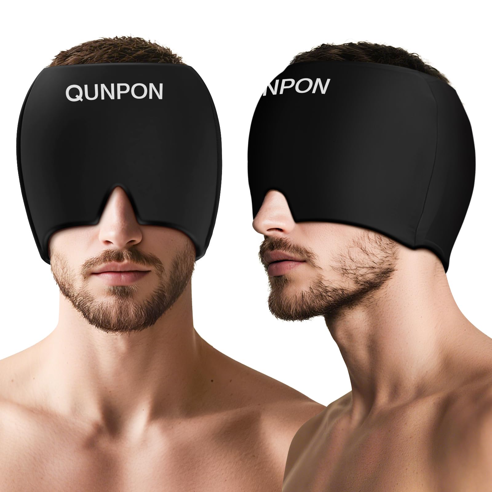 Gorro QUNPON con hielo para alivio de migrañas en sienes.
