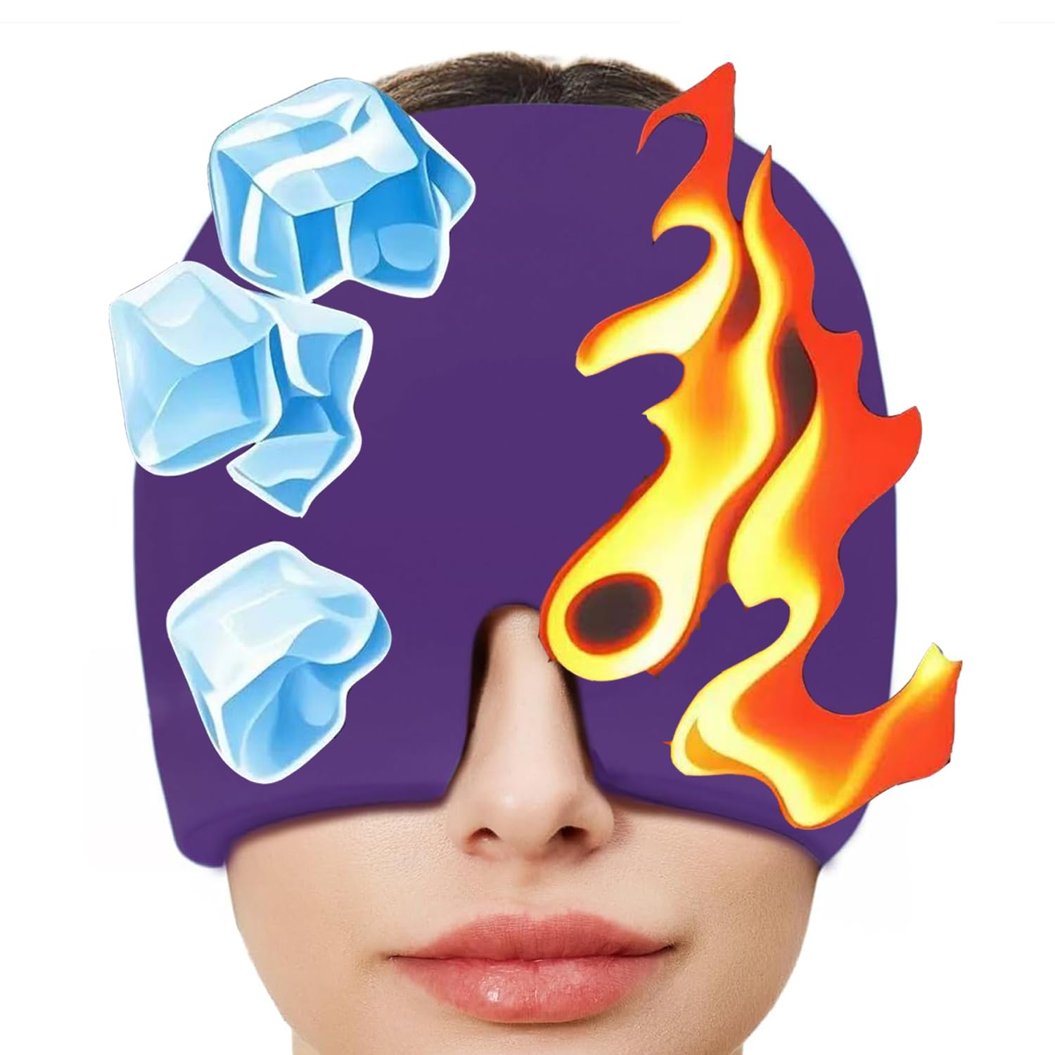 Gorra QUNPON de alivio de migraña en la frente con cobertura 360° para mayor confort.