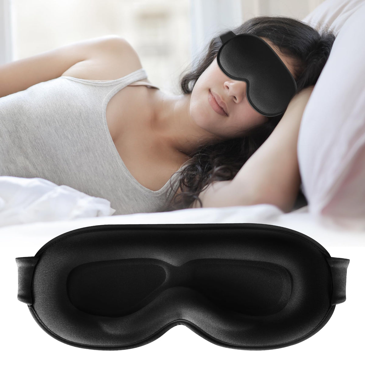 QUWOLACE antifaz sueño 3D contorneado ofrece mayor confort nocturno.