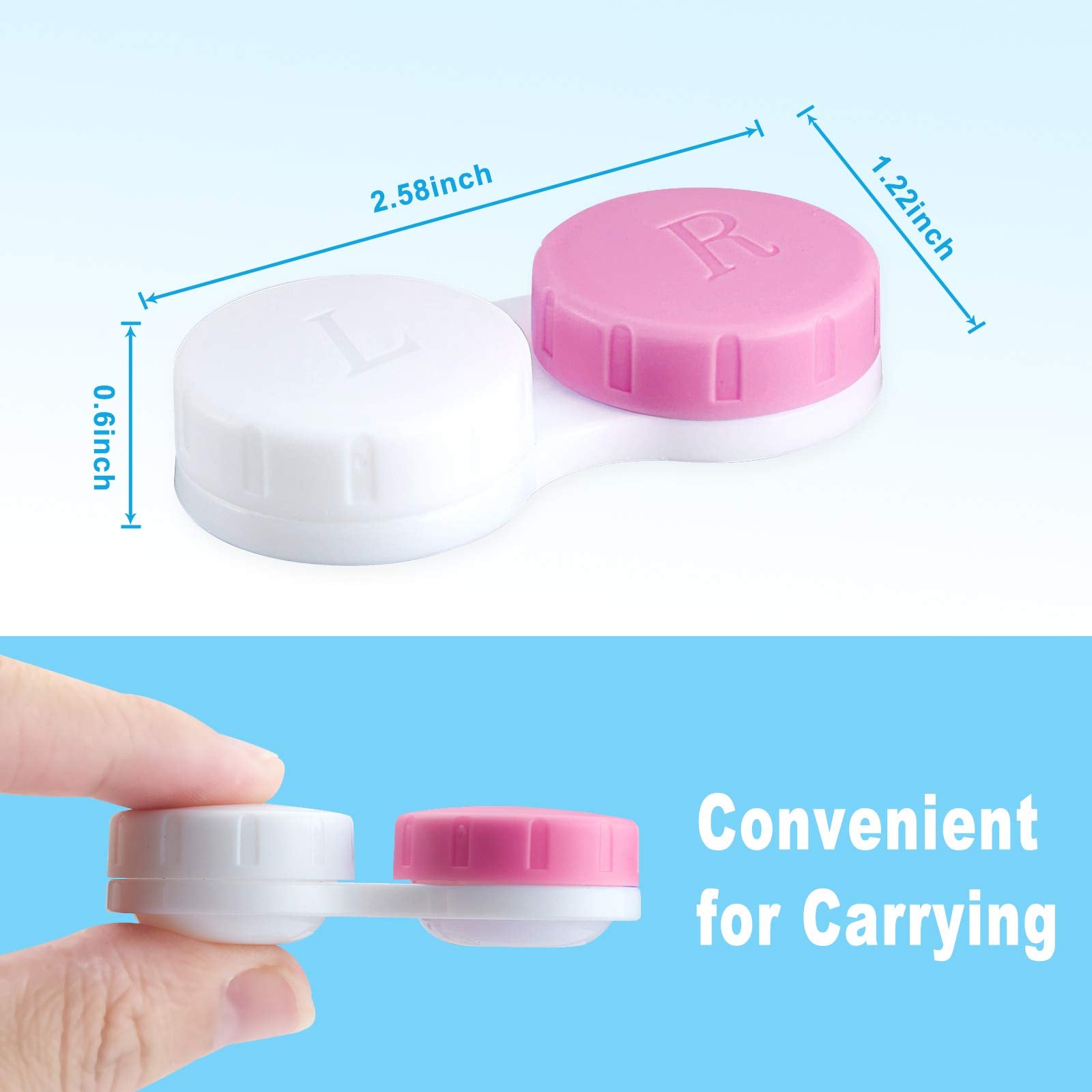 Caja de lentes QVVQ rosa y blanco, diseño compacto para uso diario en oficina.