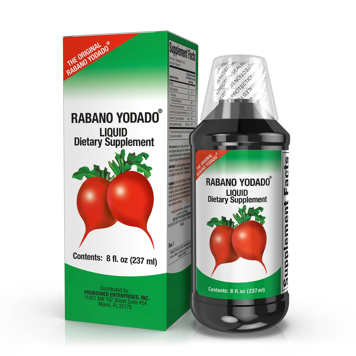 Rabano Yodado: botella vertida para energía diaria.