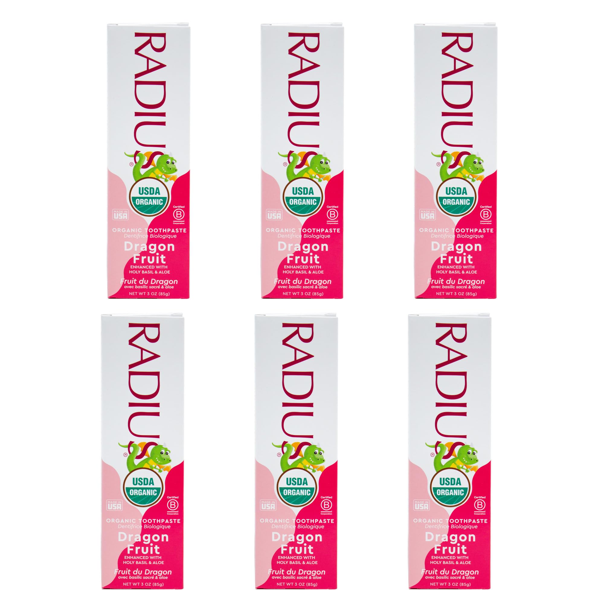 Pasta dental infantil RADIUS Fruta Dragón, tubo de 3 oz para higiene suave de niños