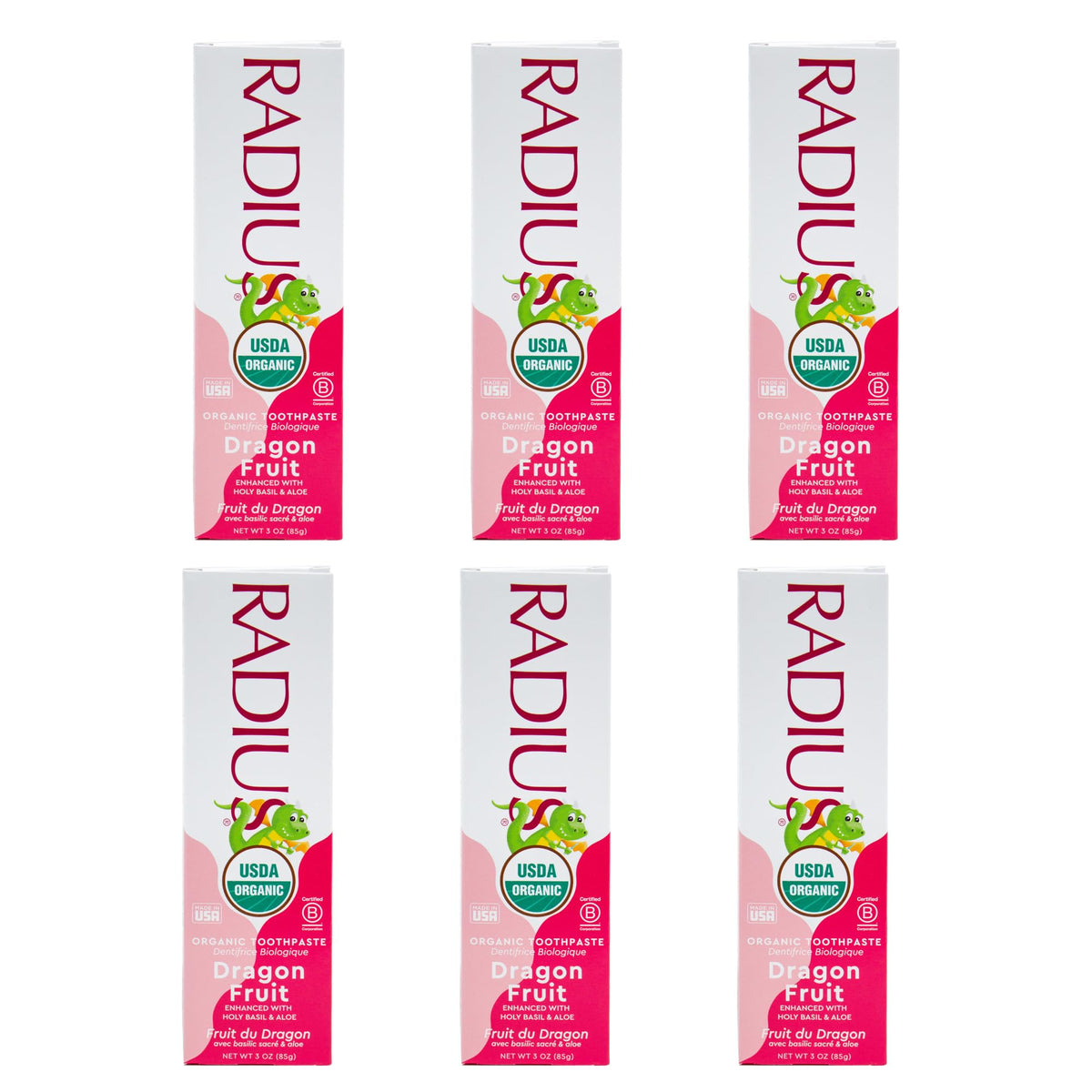 Pasta dental infantil RADIUS Fruta Dragón, tubo de 3 oz para higiene suave de niños