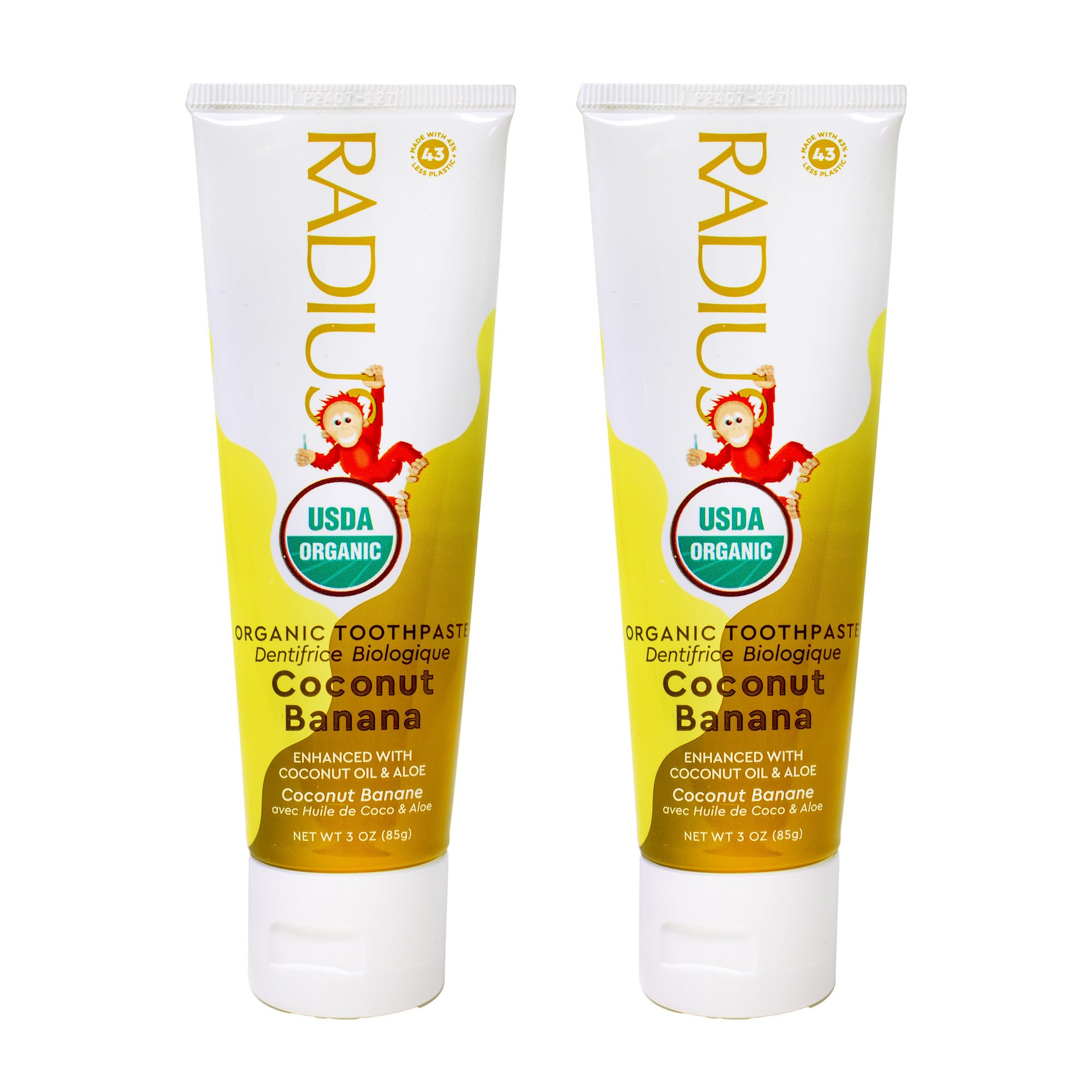 Radius pasta infantil Coco Banana, ingredientes naturales para una limpieza suave y segura.