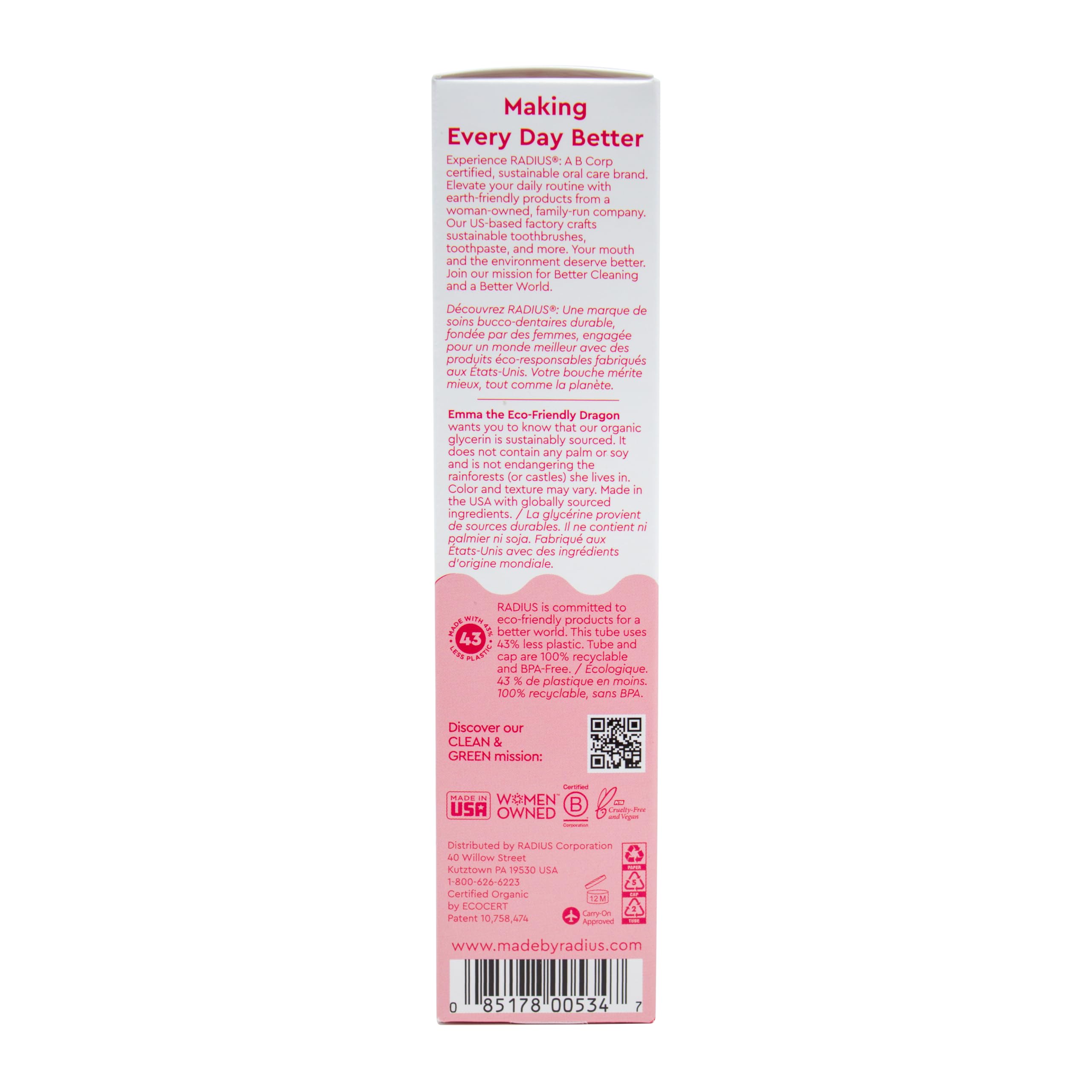 Radius pasta dental textura cremosa para cepillado cómodo.