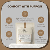 Rae Basics Proteína de huesos 14 g por porción, sabor chocolate delicioso para desayunos.