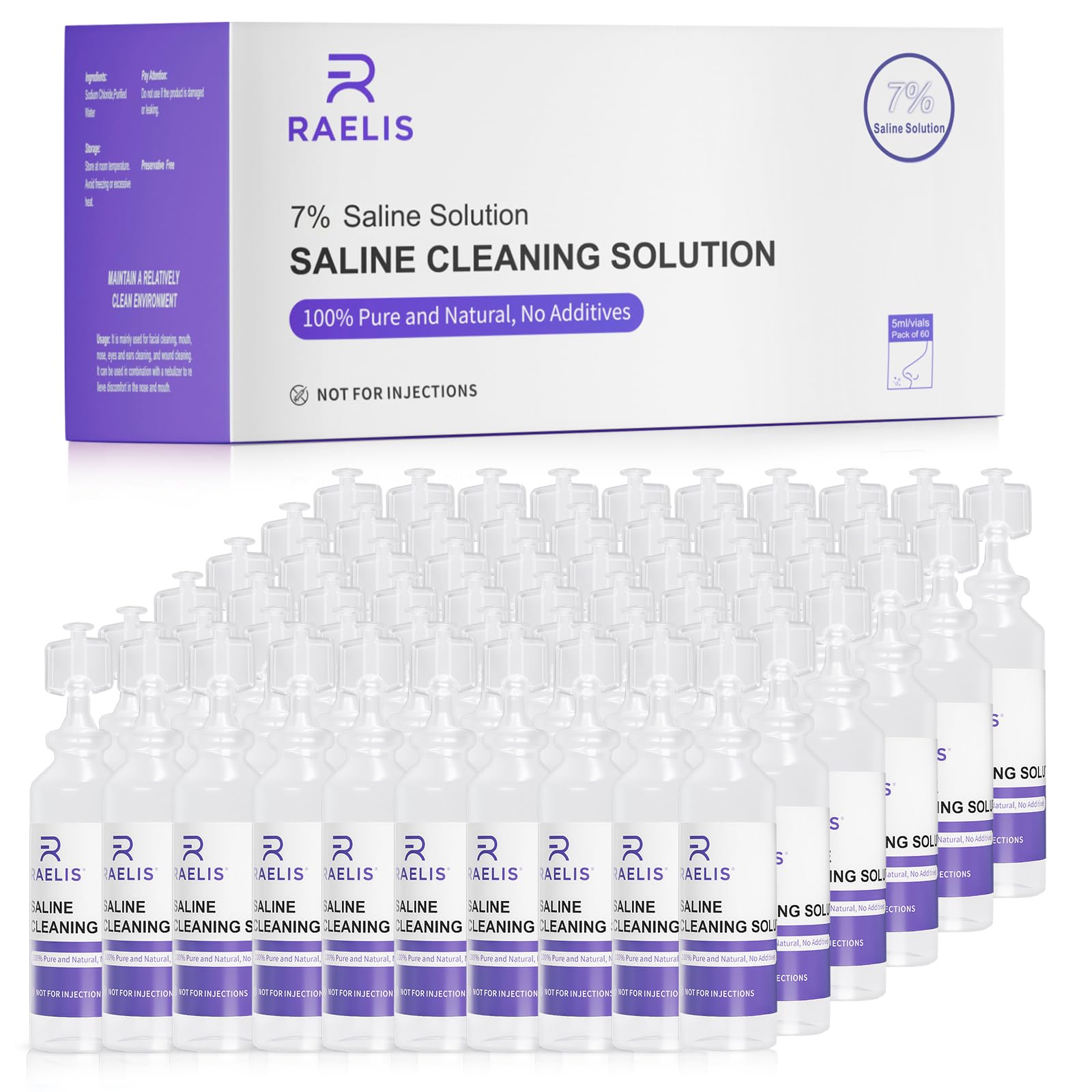 RAELIS solución salina 7% – botella 300 ml para usos cotidianos en casa.