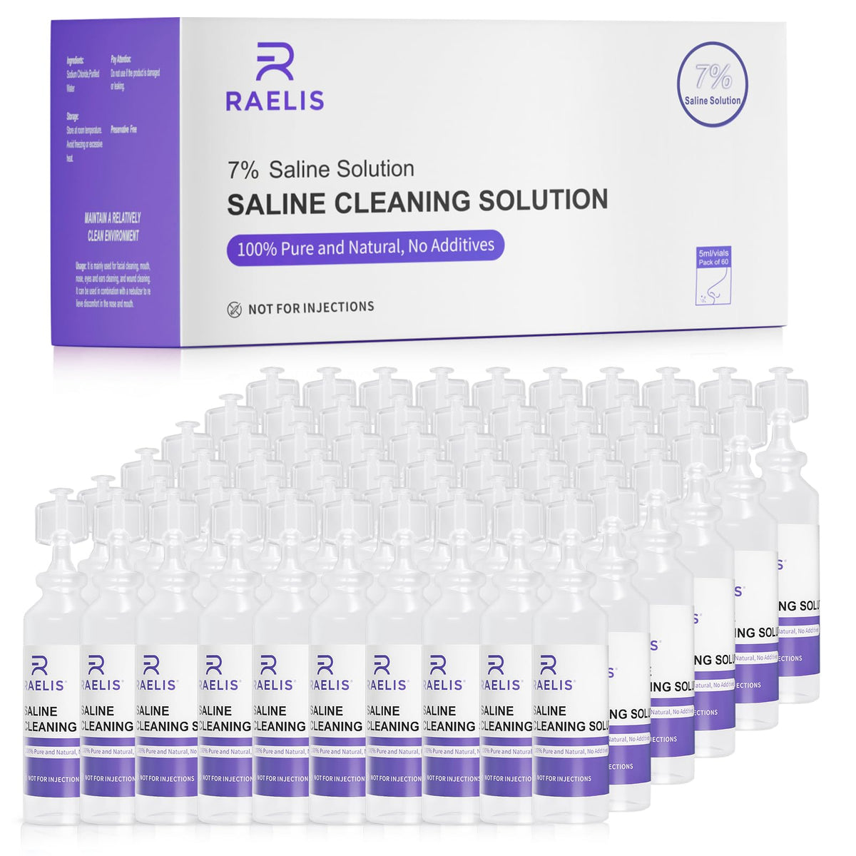 RAELIS solución salina 7% – botella 300 ml para usos cotidianos en casa.