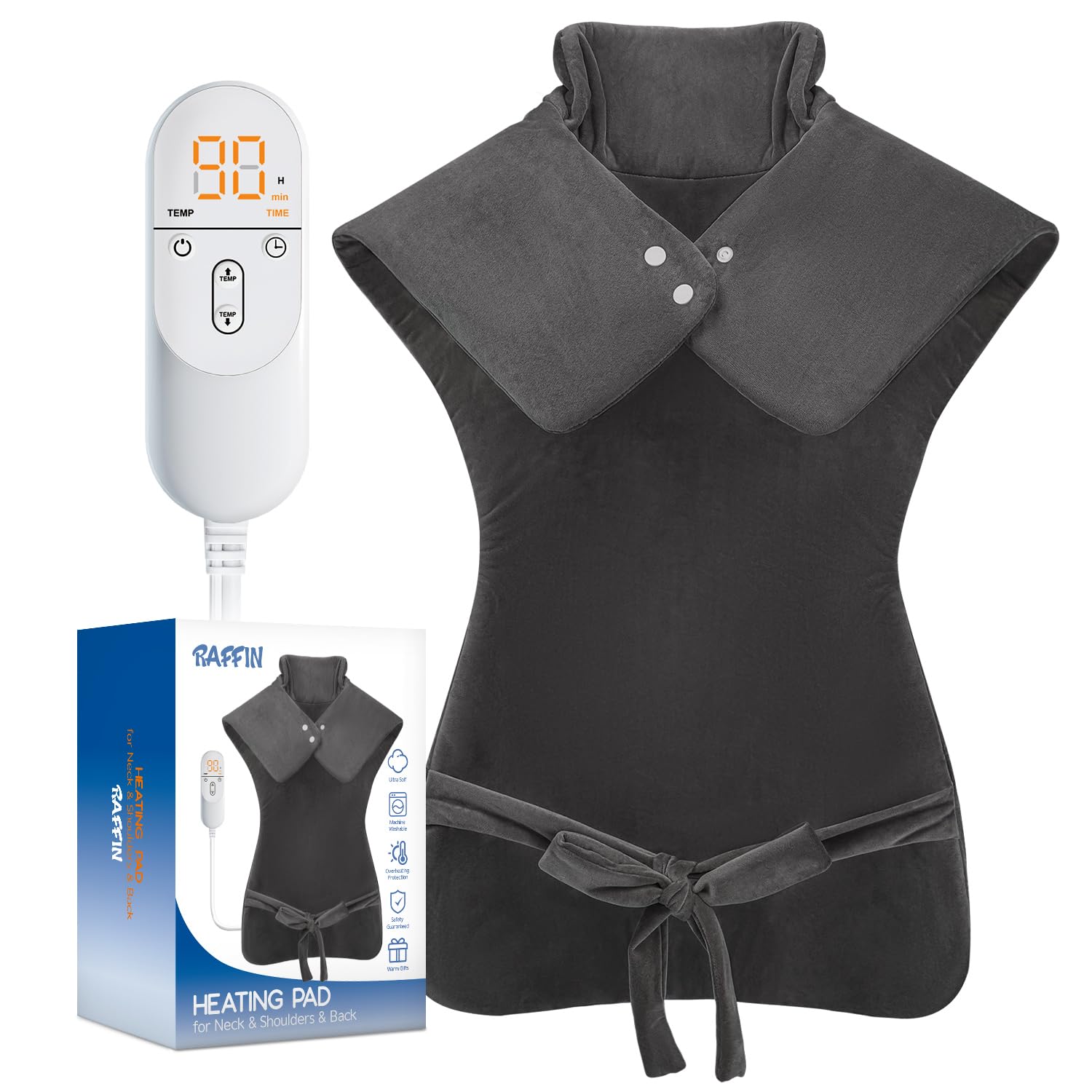 RAFFIN almohadilla térmica grande para cuello y hombros con calor envolvente.