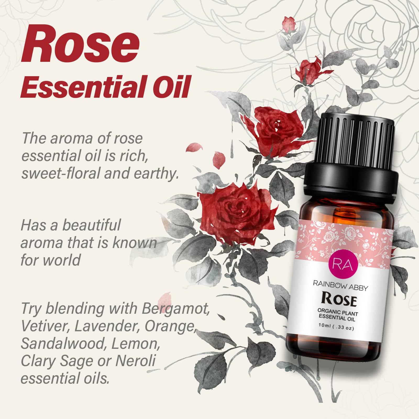 RAINBOW ABBY aroma rosa dulce y floral para difusor y cuidado personal.