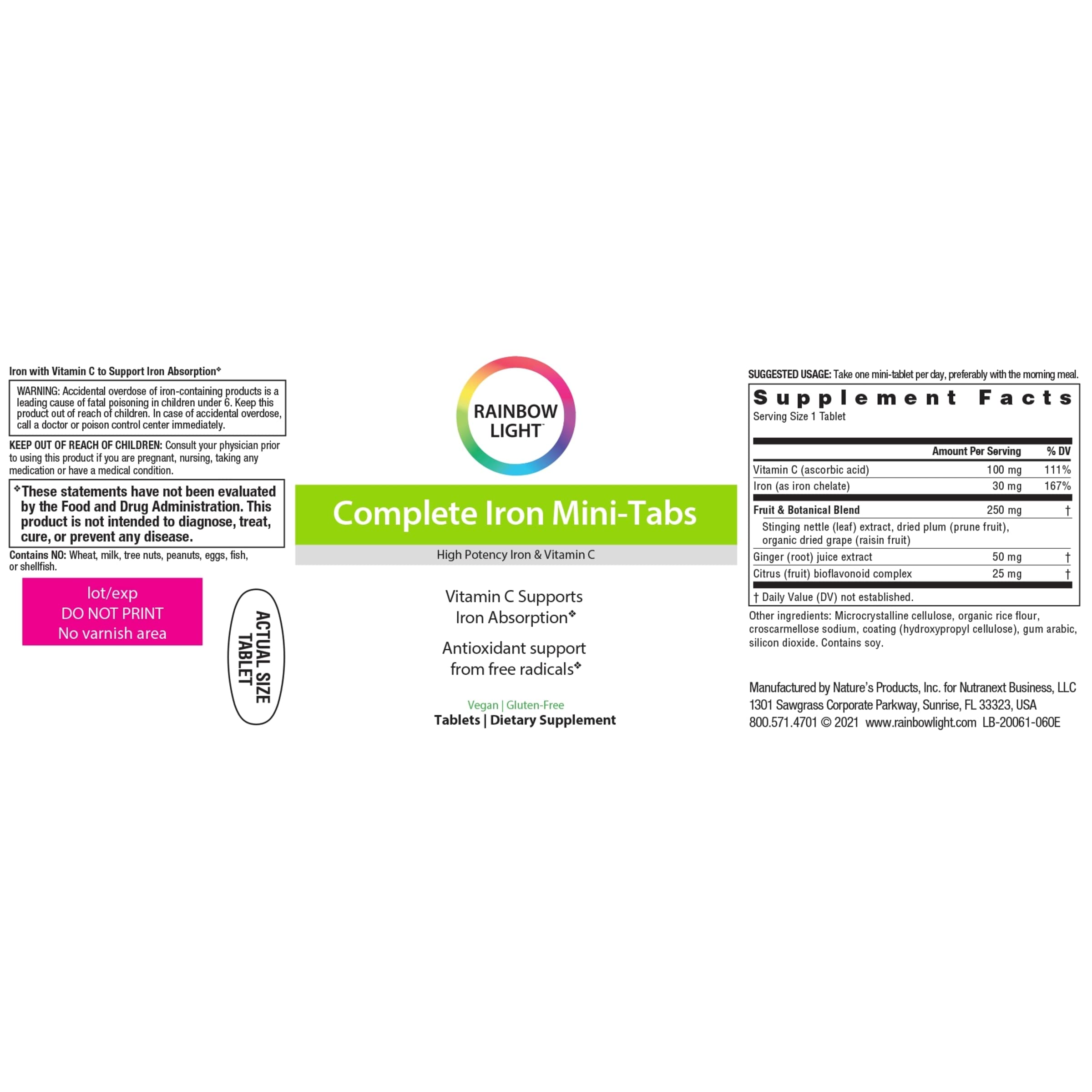 Rainbow Light Hierro Completo Mini-Tabletas, dosis diaria para mujeres y atletas