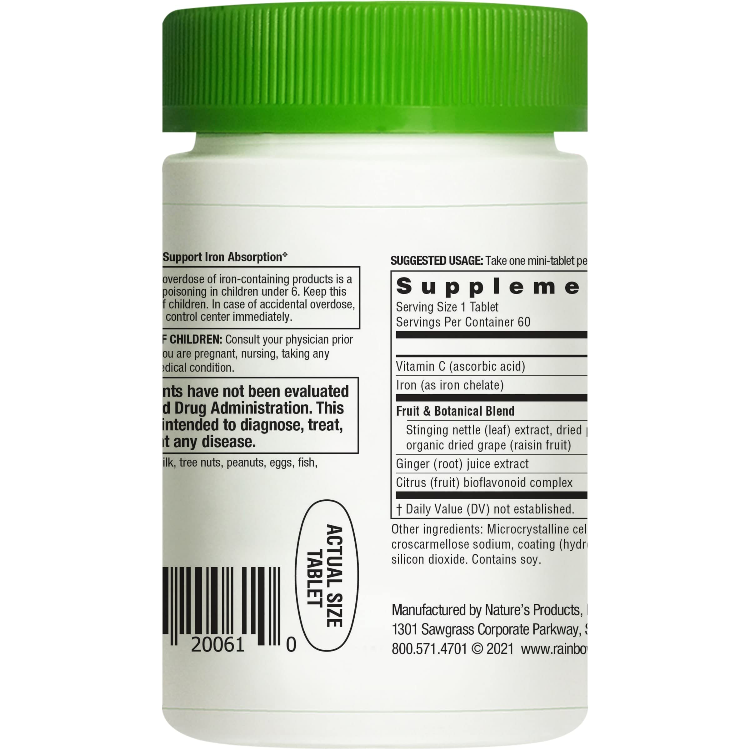 Rainbow Light Hierro Completo Mini-Tabletas, ingredientes de plantas para digestión suave