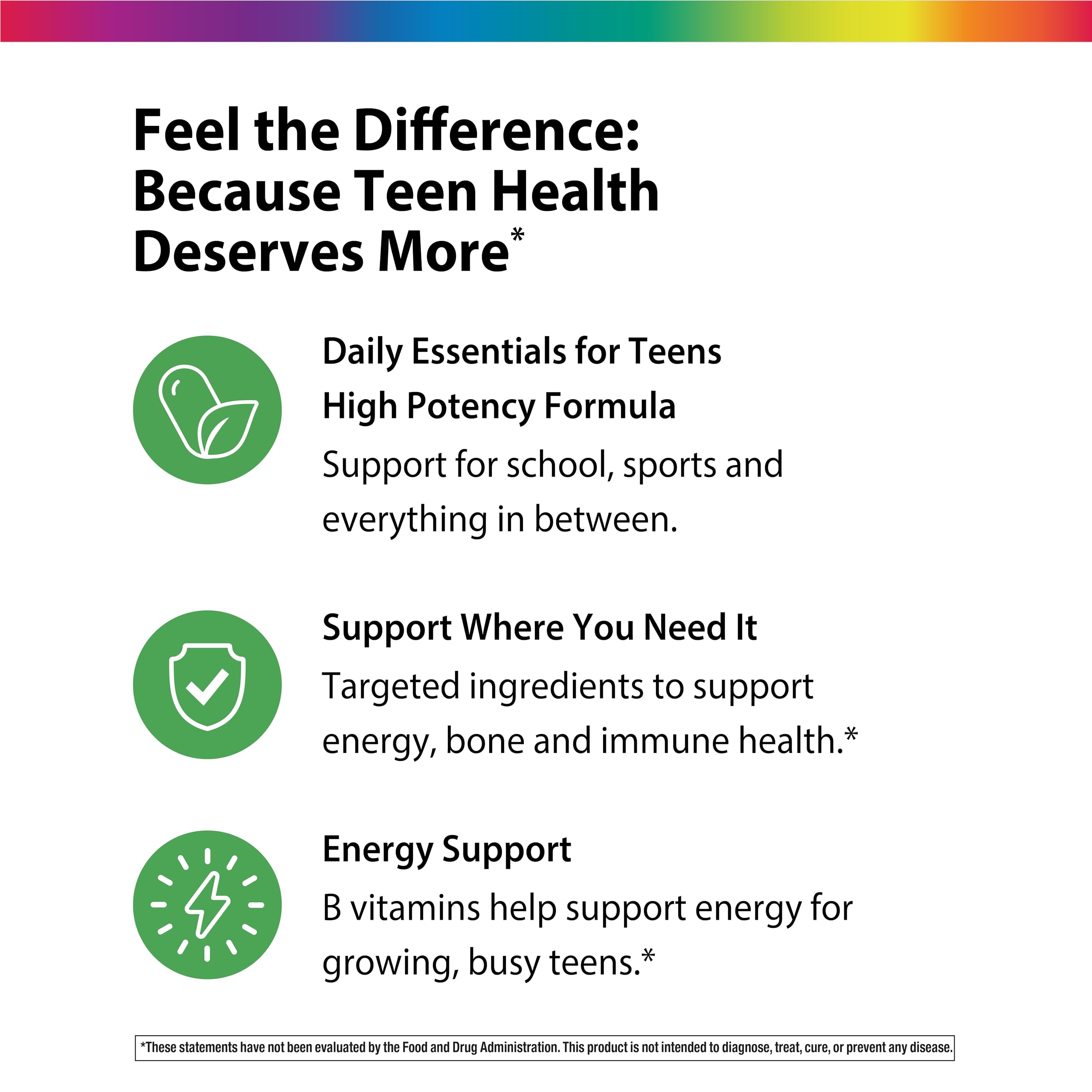 Rainbow Light comprimidos Fruta Punch, formato diario para adolescentes, facilidad de consumo.