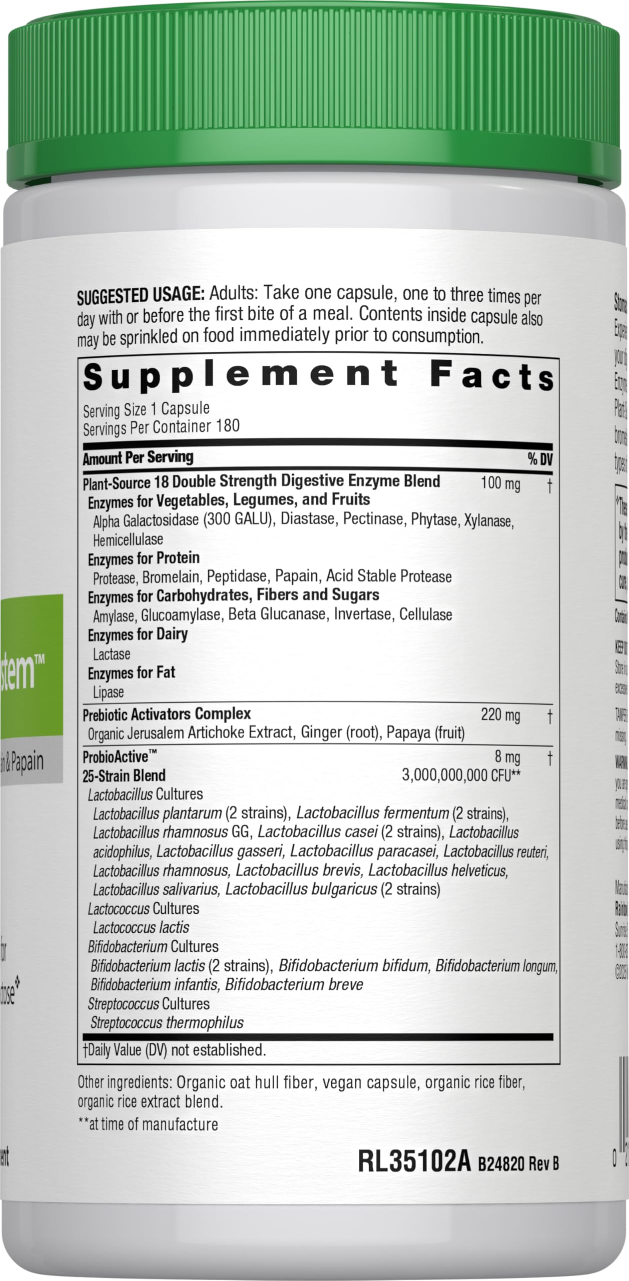 Rainbow Light Advanced Enzyme System envase reciclado, opción sostenible para tu rutina digestiva diaria.