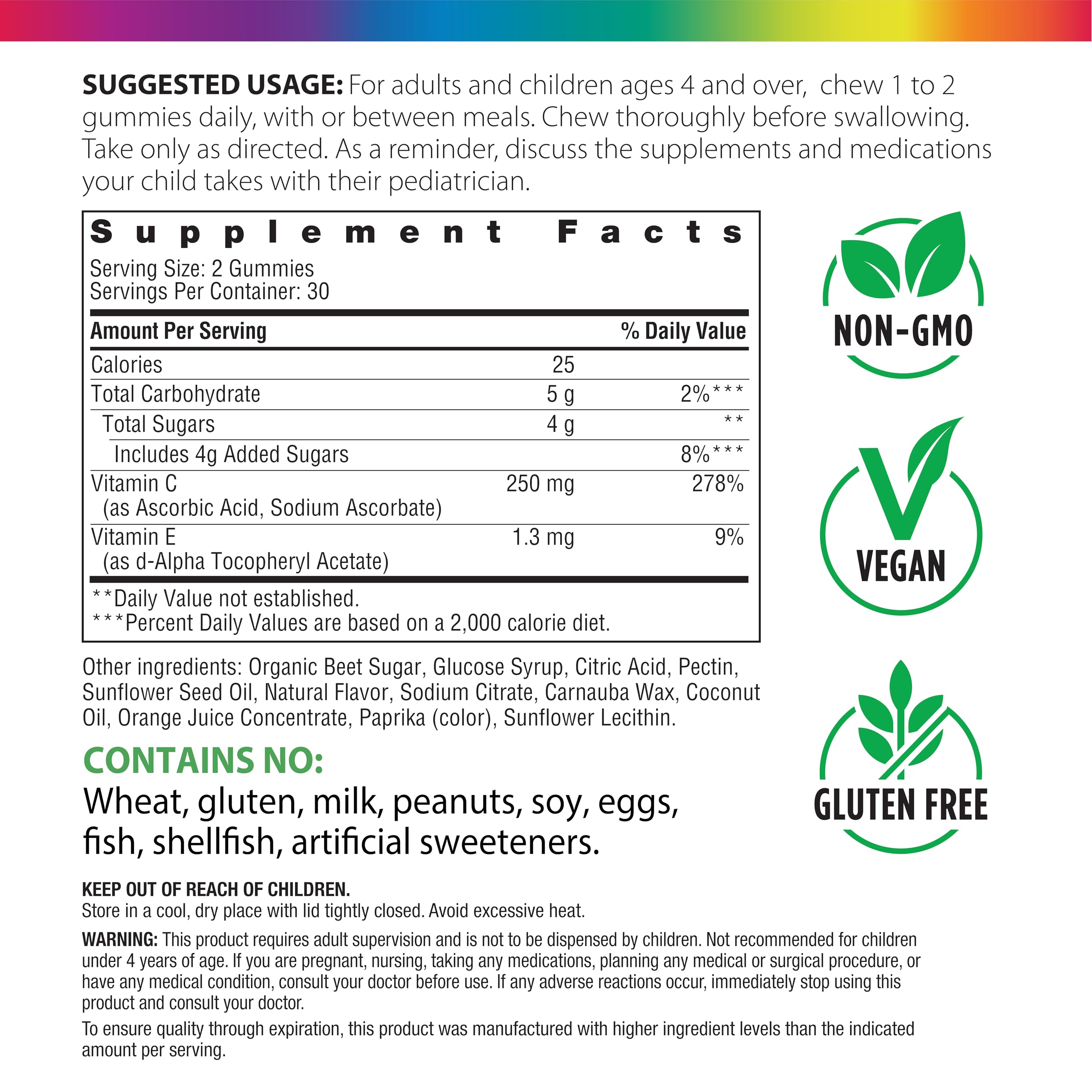 Rainbow Light gomitas vitamina C envase de 60 unidades para rutina diaria.