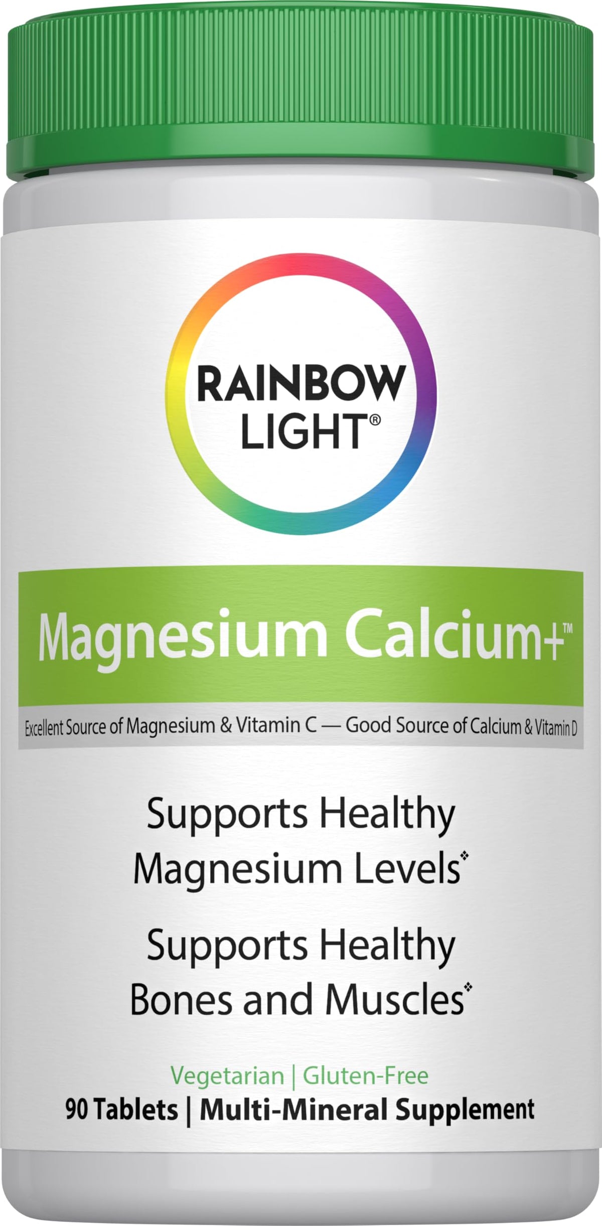 Rainbow Light Magnesium Calcium Plus cápsulas, posible apoyo para músculos y movilidad.