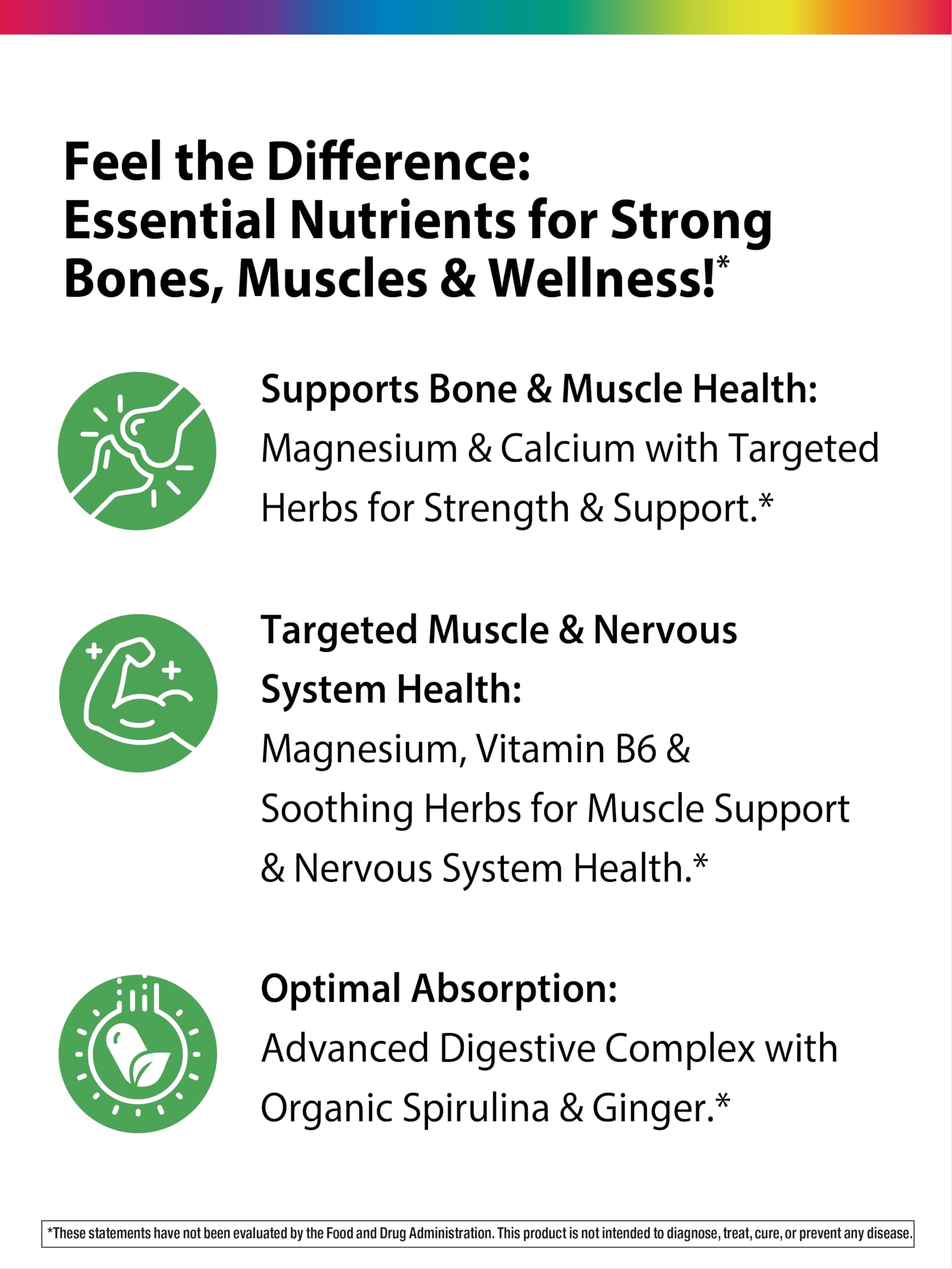Rainbow Light Magnesio-Calcio: detalle de espirulina para nutrición equilibrada