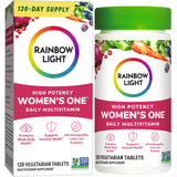 Rainbow Light Multivitamin Women’s One en polvo, botella frontal para uso diario.